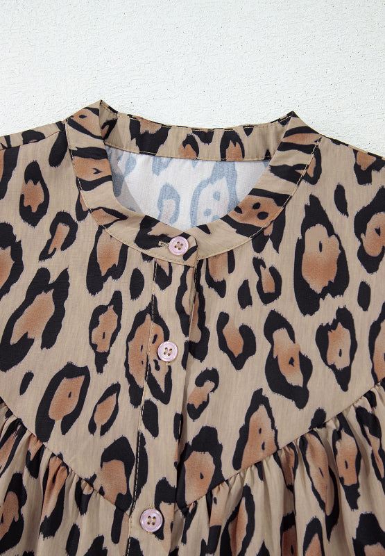 Blue Zone Planet | Leopard Notched Long Sleeve Blouse-TOPS / DRESSES-[Adult]-[Female]-2022 Online Blue Zone Planet