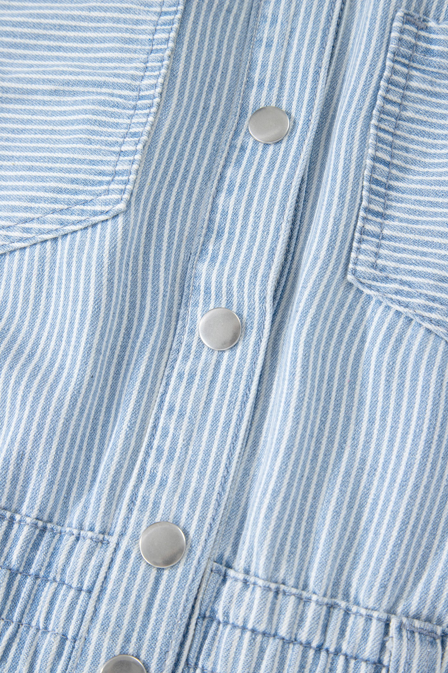 Sky Blue Stripe Collared Button Front Sleeveless Denim Mini Dress-TOPS / DRESSES-[Adult]-[Female]-2022 Online Blue Zone Planet