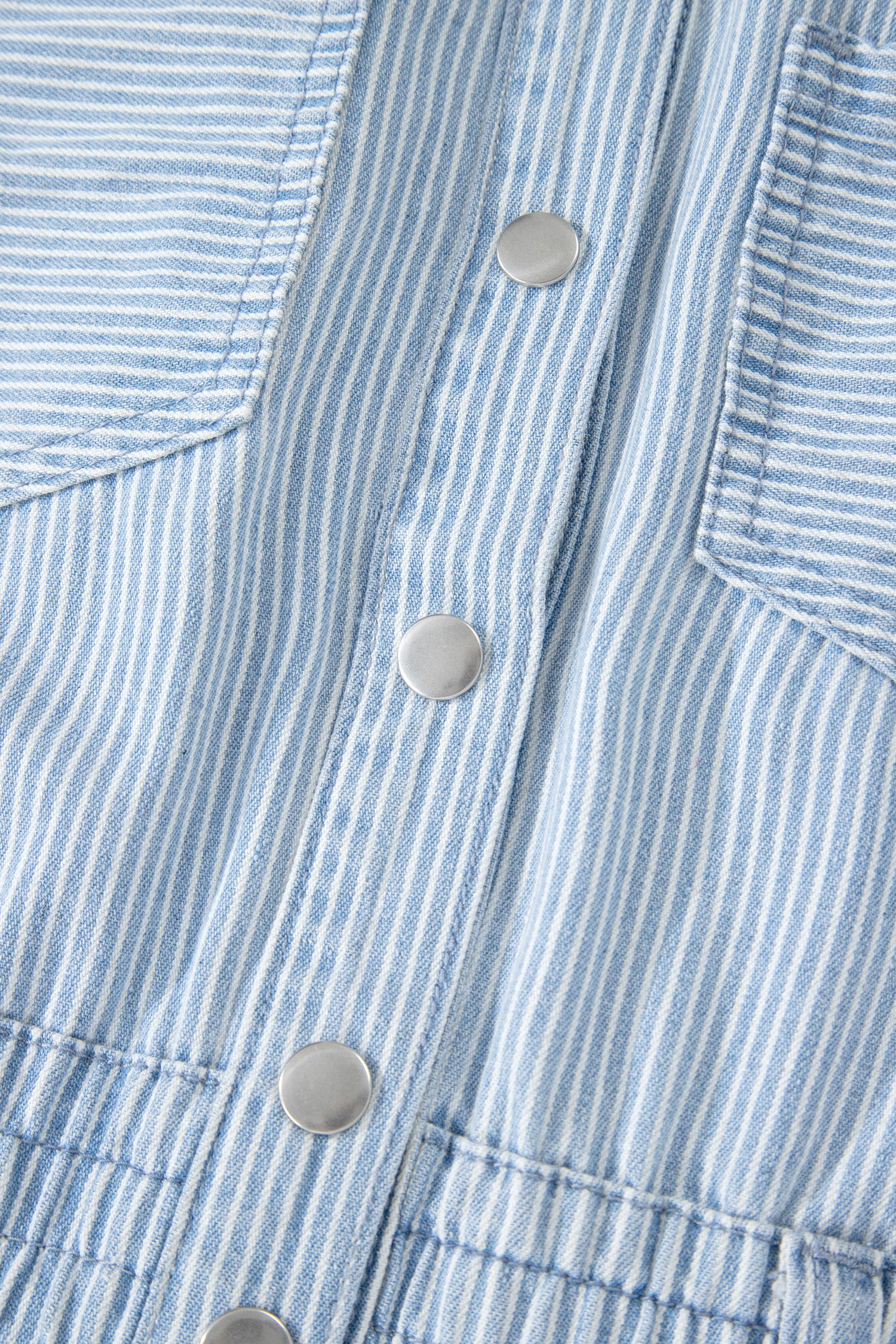 Sky Blue Stripe Collared Button Front Sleeveless Denim Mini Dress-TOPS / DRESSES-[Adult]-[Female]-2022 Online Blue Zone Planet