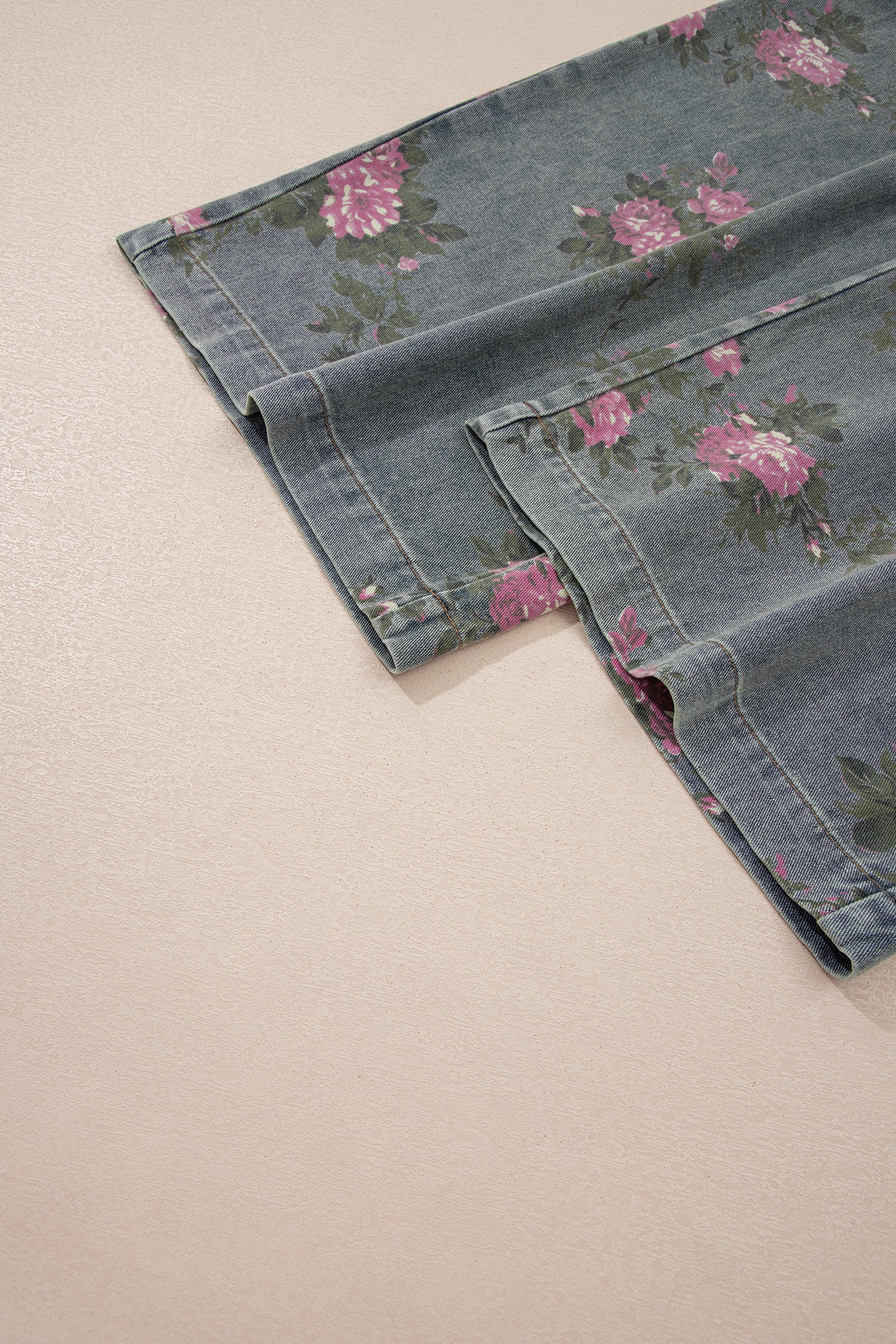 Blue Beau Floral Print Pleated High Waist Wide Leg Denim Jumpsuit-Bottoms/Jumpsuits & Rompers-[Adult]-[Female]-2022 Online Blue Zone Planet
