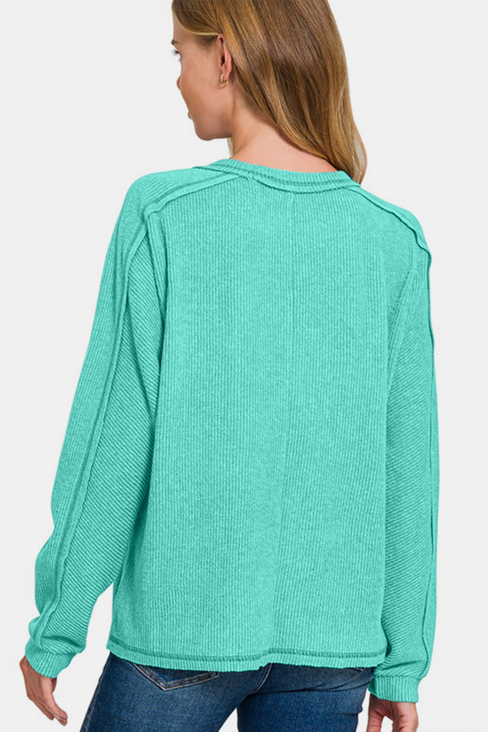Zenana Full Size Contrast Stitching Brushed Ribbed Hacci Knit Top Plus Size-TOPS / DRESSES-[Adult]-[Female]-2022 Online Blue Zone Planet