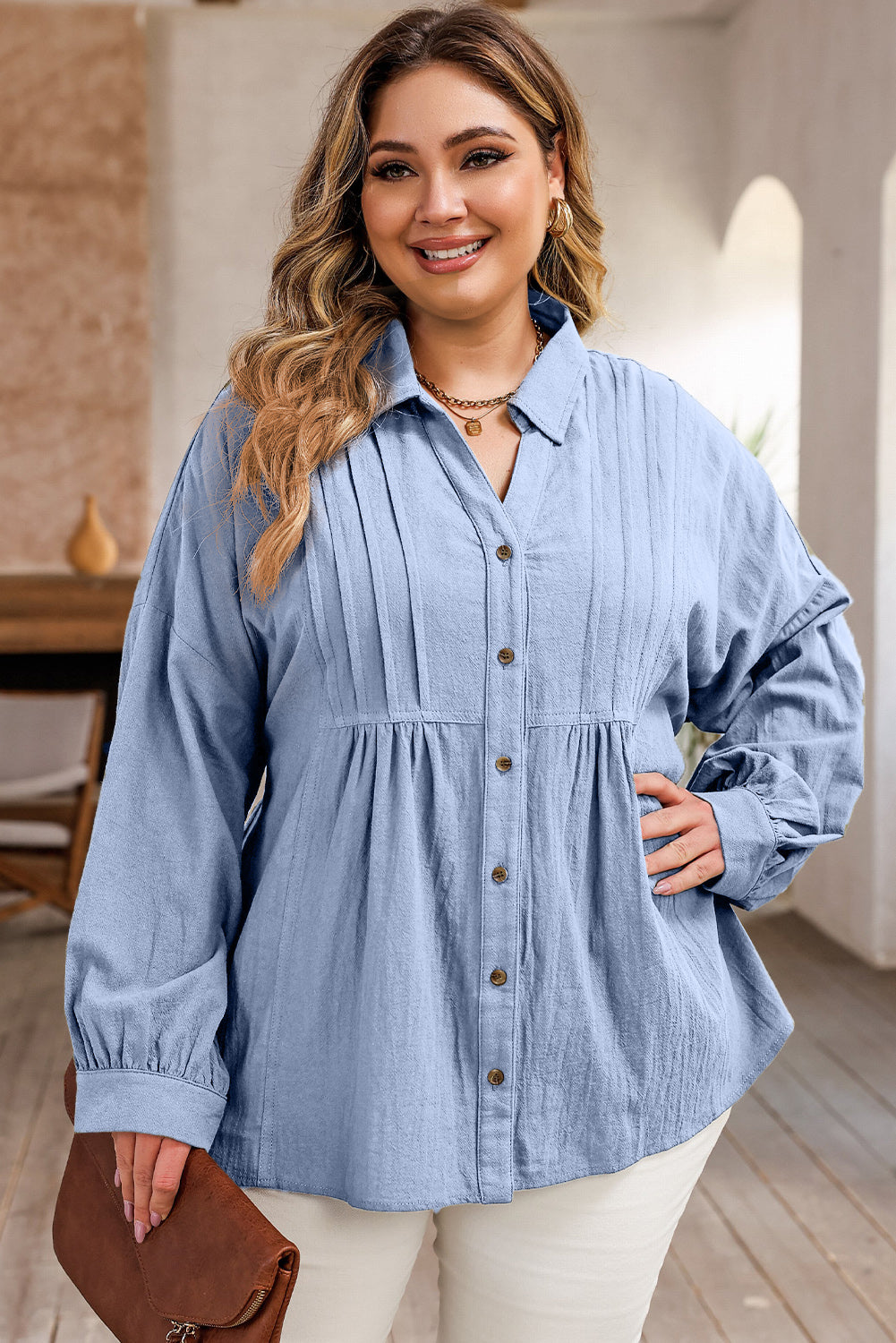 Plus Size High-Low Button Up Dropped Shoulder Shirt-TOPS / DRESSES-[Adult]-[Female]-2022 Online Blue Zone Planet