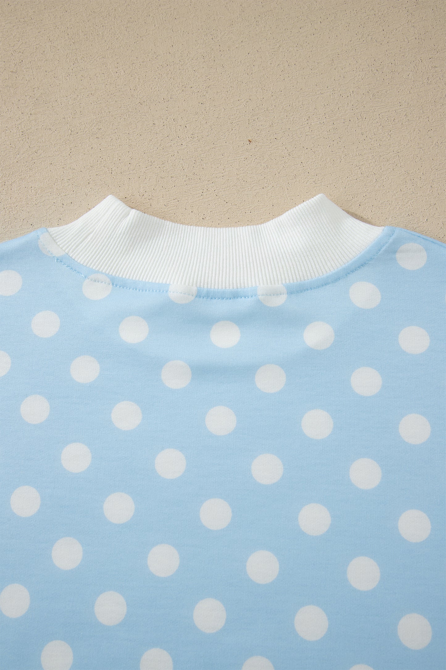 Sky Blue Polka Dot Print Color Block Trim Mock Neck Short Set-Two Piece Sets/Short Sets-[Adult]-[Female]-2022 Online Blue Zone Planet