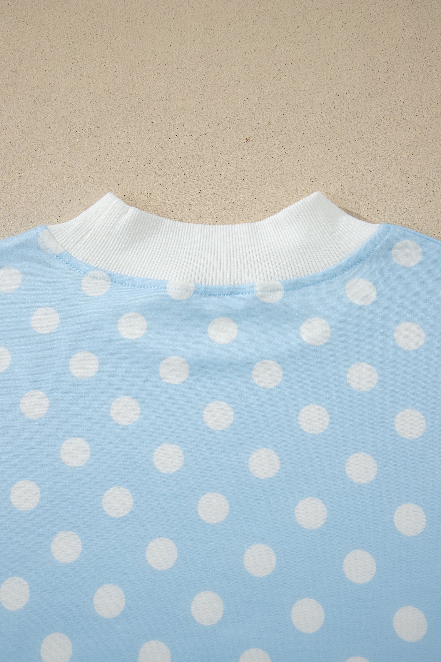 Sky Blue Polka Dot Print Color Block Trim Mock Neck Short Set-Two Piece Sets/Short Sets-[Adult]-[Female]-2022 Online Blue Zone Planet