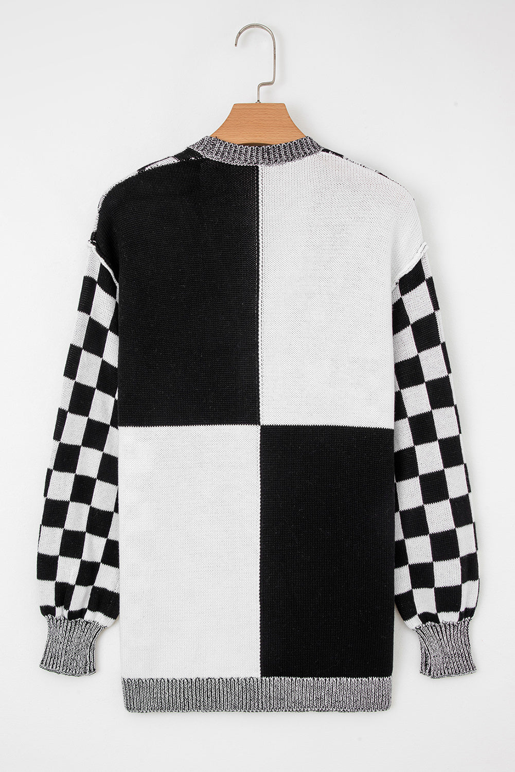 Black Checkered Open Front Drop Shoulder Cardigan-Sweaters & Cardigans/Cardigans-[Adult]-[Female]-2022 Online Blue Zone Planet