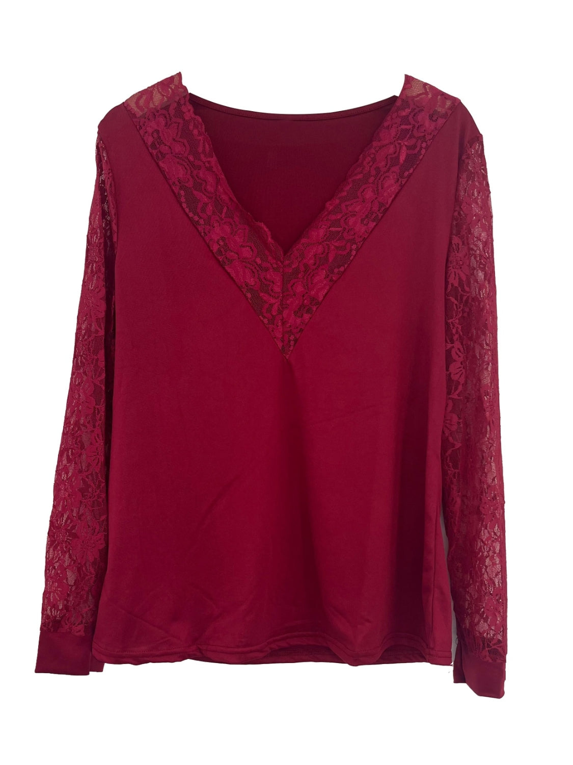 Full Size Lace Detail V-Neck Long Sleeve Blouse-TOPS / DRESSES-[Adult]-[Female]-2022 Online Blue Zone Planet