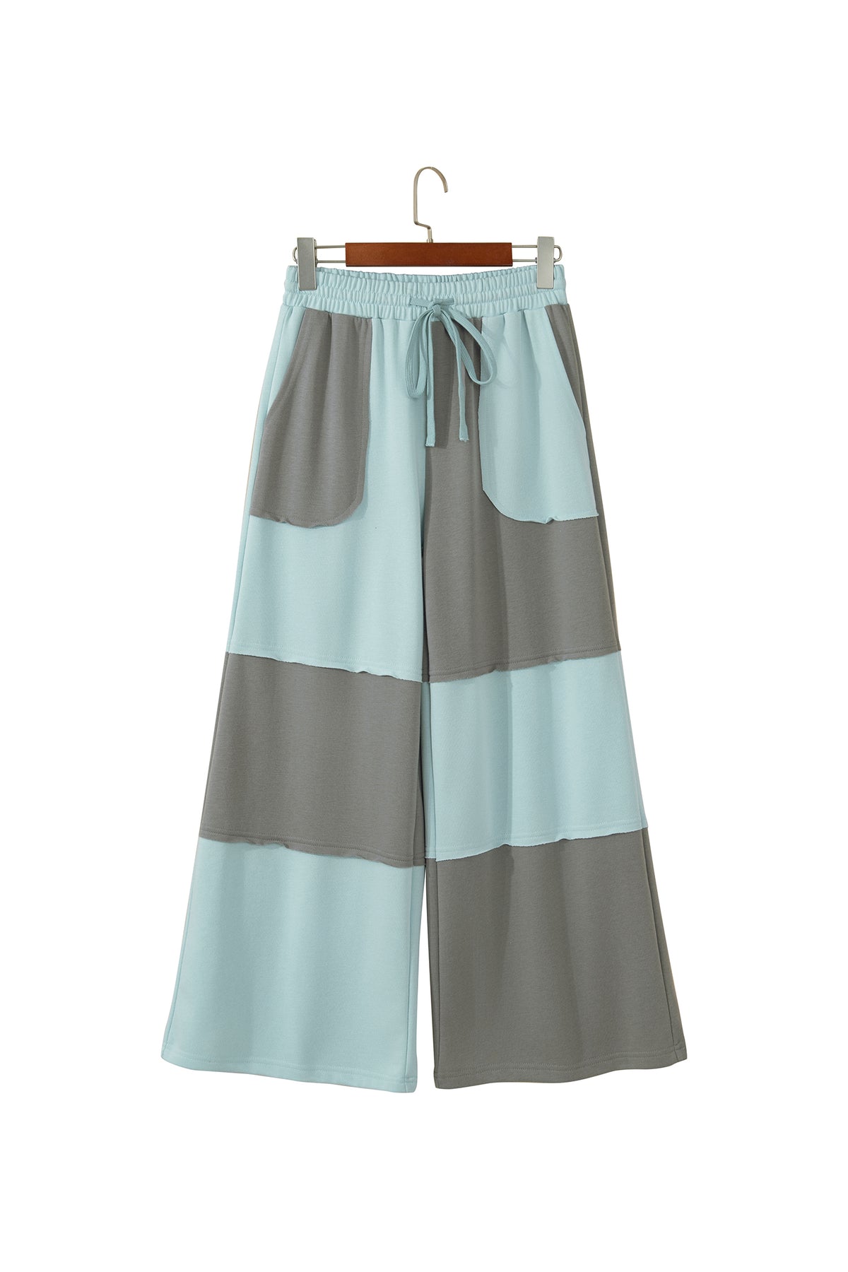 Beau Blue Raw Seam Colorblock Wide Leg Ankle Length Casual Pants-Bottoms/Pants & Culotte-[Adult]-[Female]-2022 Online Blue Zone Planet