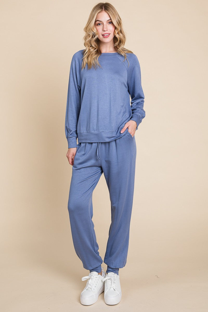 Super Lady Round Neck Raglan Sleeve Top and Pants Lounge Set-TOPS / DRESSES-[Adult]-[Female]-2022 Online Blue Zone Planet