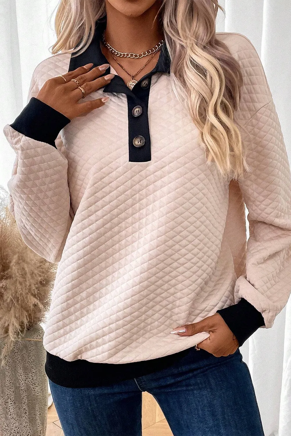 Blue Zone Planet | Textured Collared Neck Long Sleeve Top-TOPS / DRESSES-[Adult]-[Female]-2022 Online Blue Zone Planet
