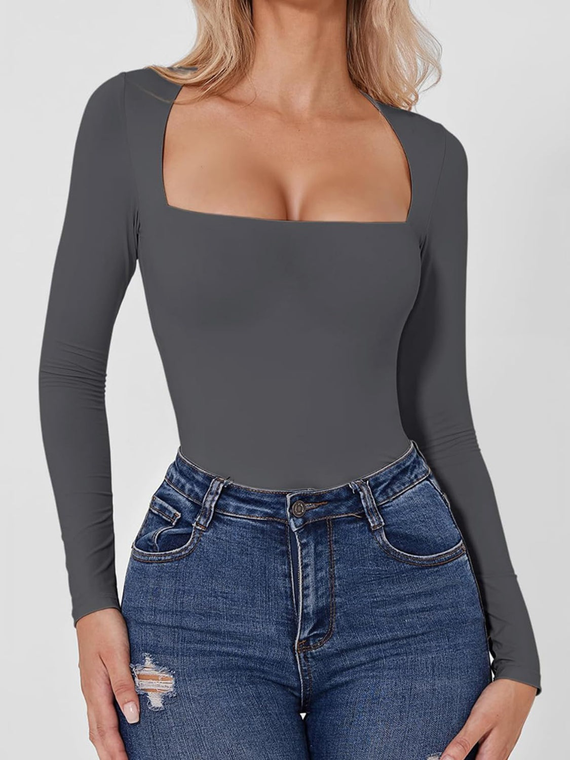 Square Neck Long Sleeve Bodysuit-TOPS / DRESSES-[Adult]-[Female]-2022 Online Blue Zone Planet