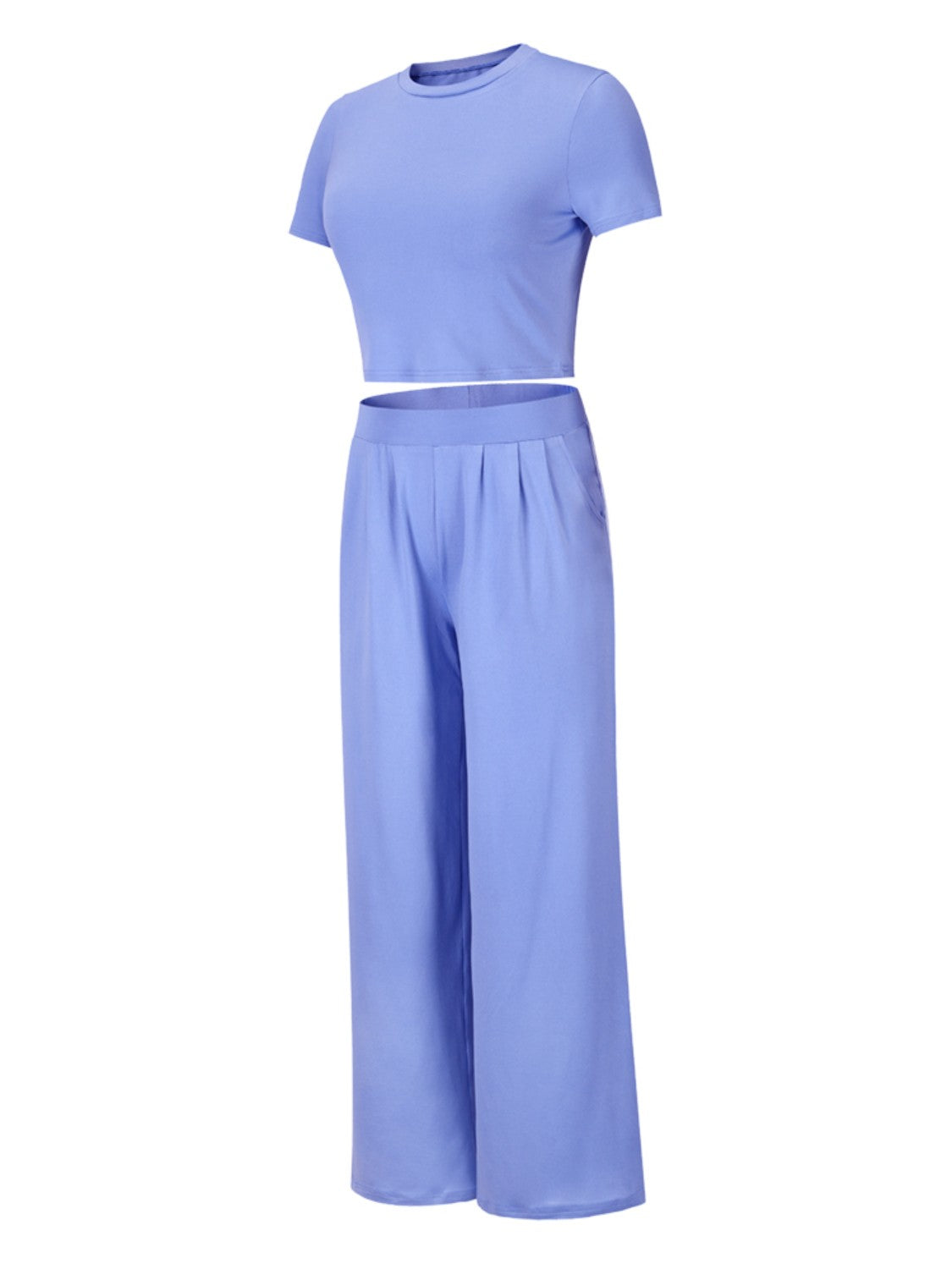 Round Neck Short Sleeve Top and Pocketed Pants Set-TOPS / DRESSES-[Adult]-[Female]-2022 Online Blue Zone Planet