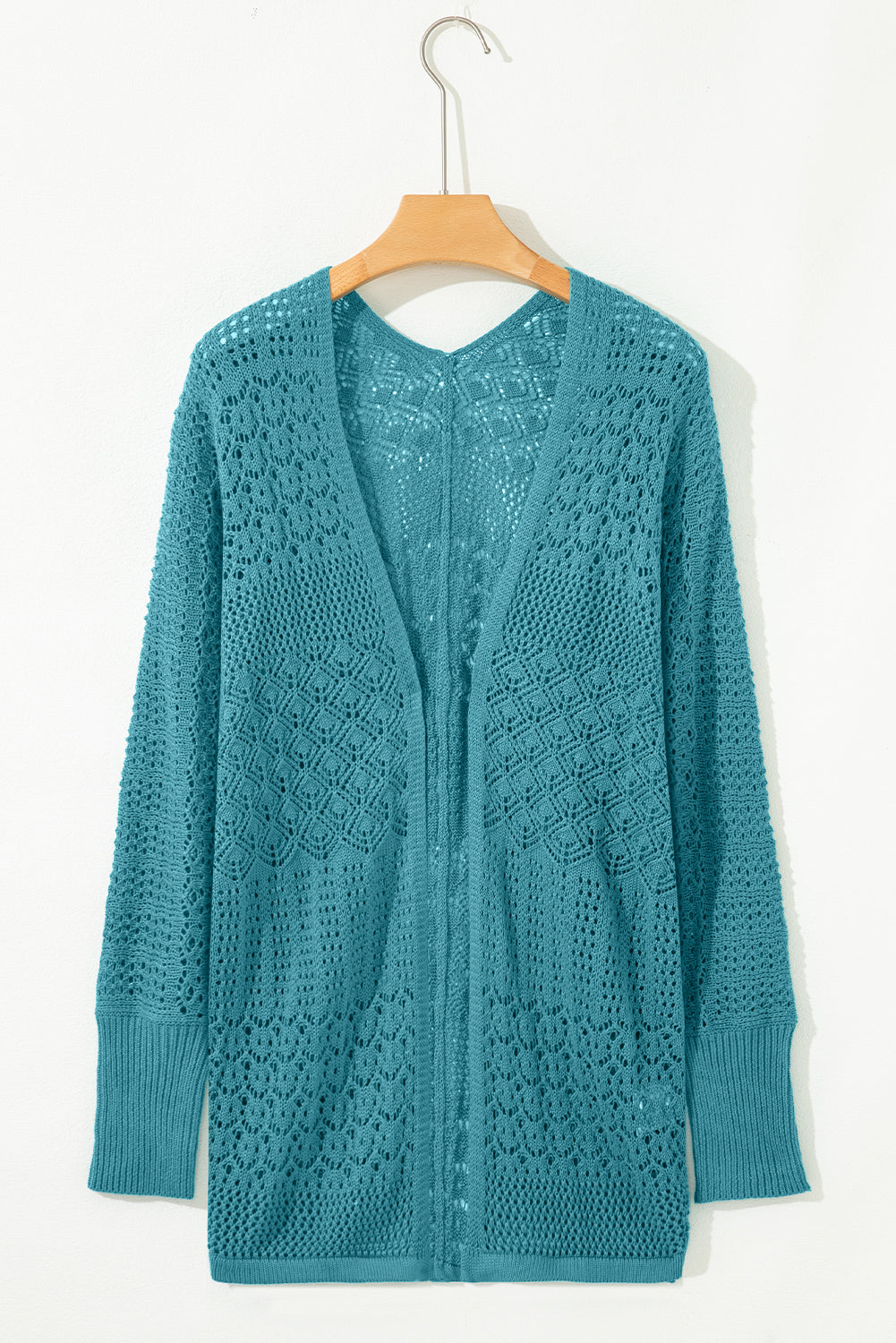 Lapis Mix Pattern Hollowed Knit Open Front Cardigan-TOPS / DRESSES-[Adult]-[Female]-2022 Online Blue Zone Planet
