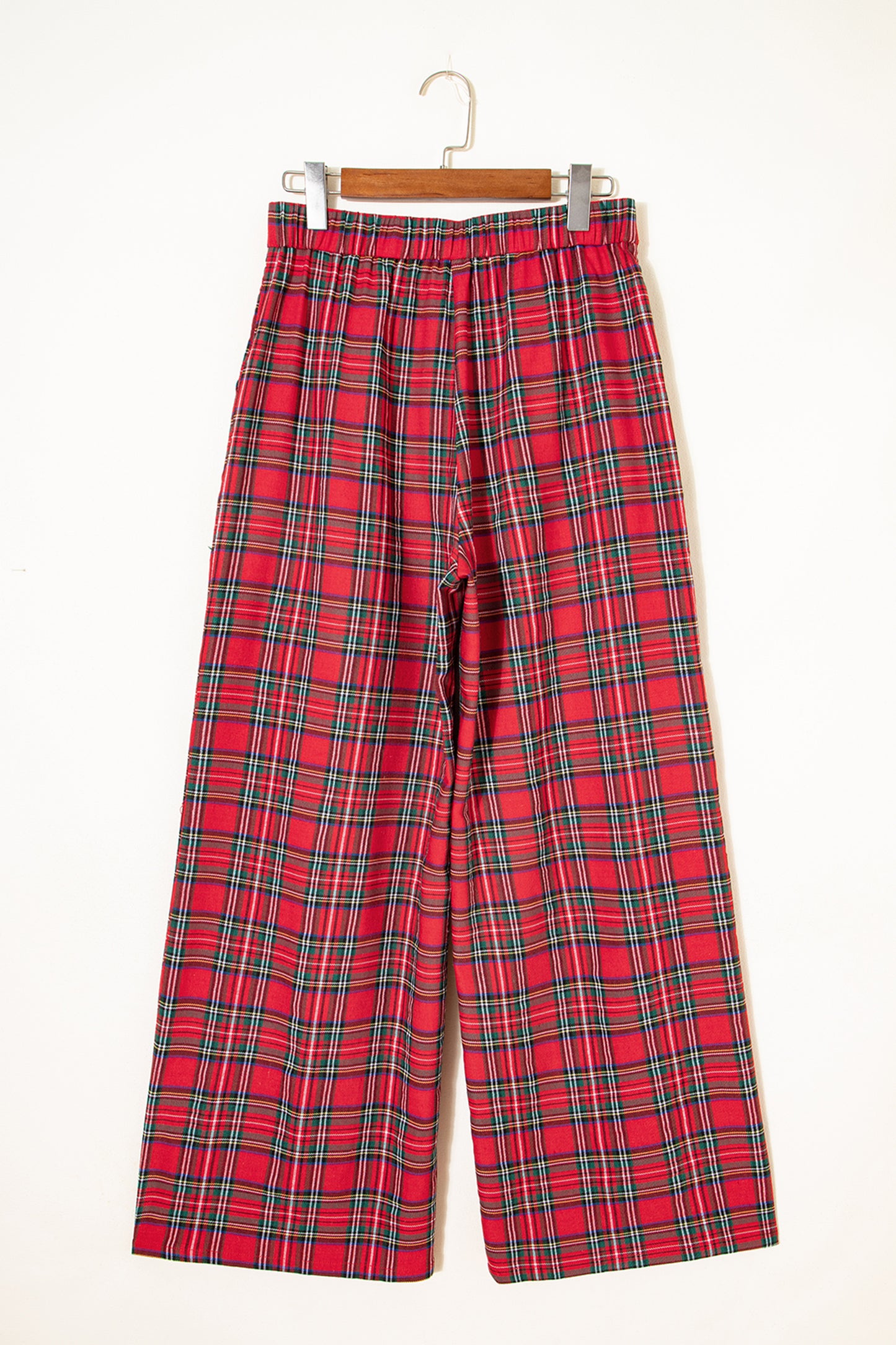 Red Festive Plaid Wide Leg Pull On Pants-TOPS / DRESSES-[Adult]-[Female]-2022 Online Blue Zone Planet