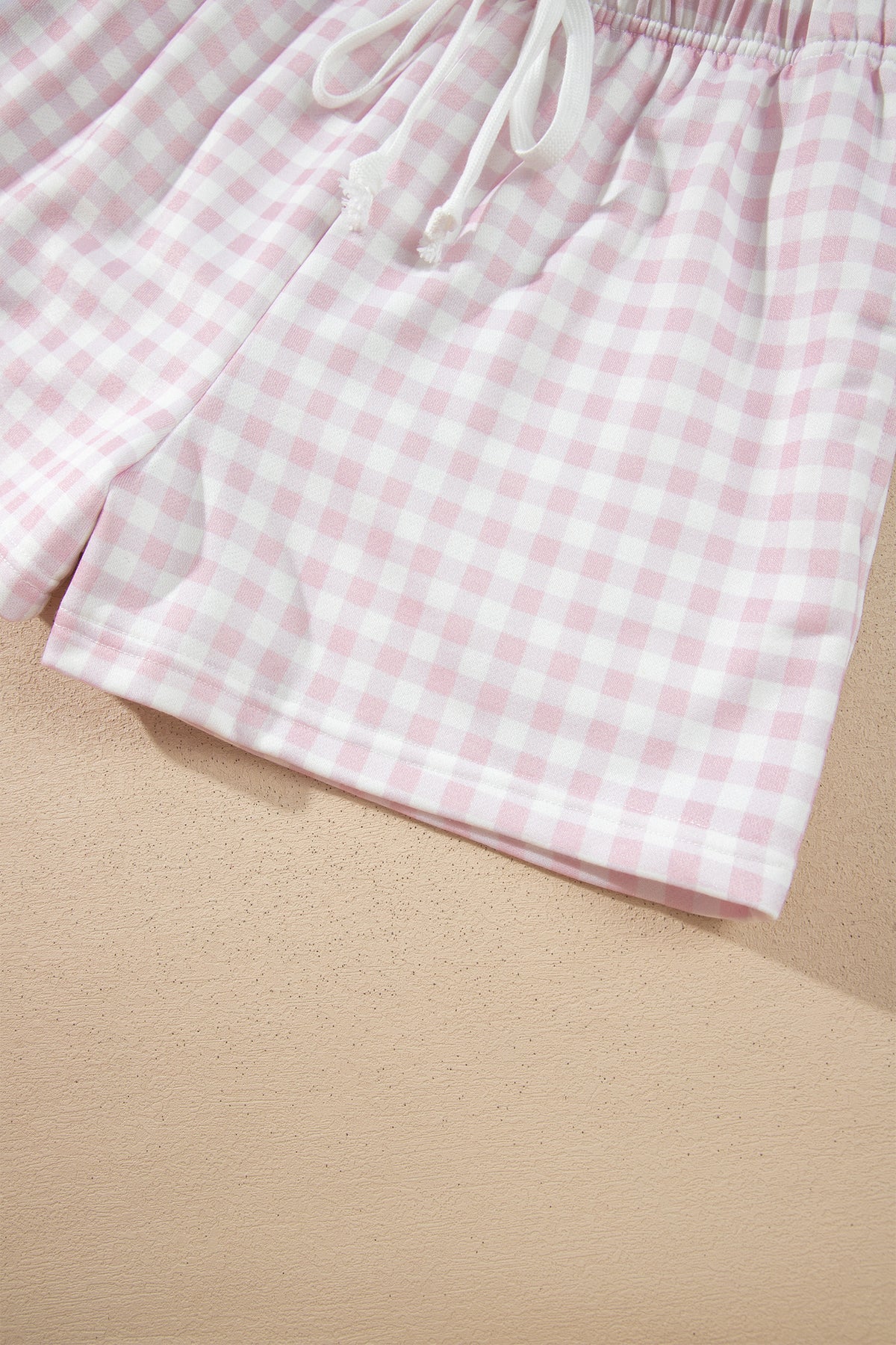 Pink Plaid Baggy Pullover Drawstring Casual Shorts 2pcs Outfit-Two Piece Sets/Short Sets-[Adult]-[Female]-2022 Online Blue Zone Planet