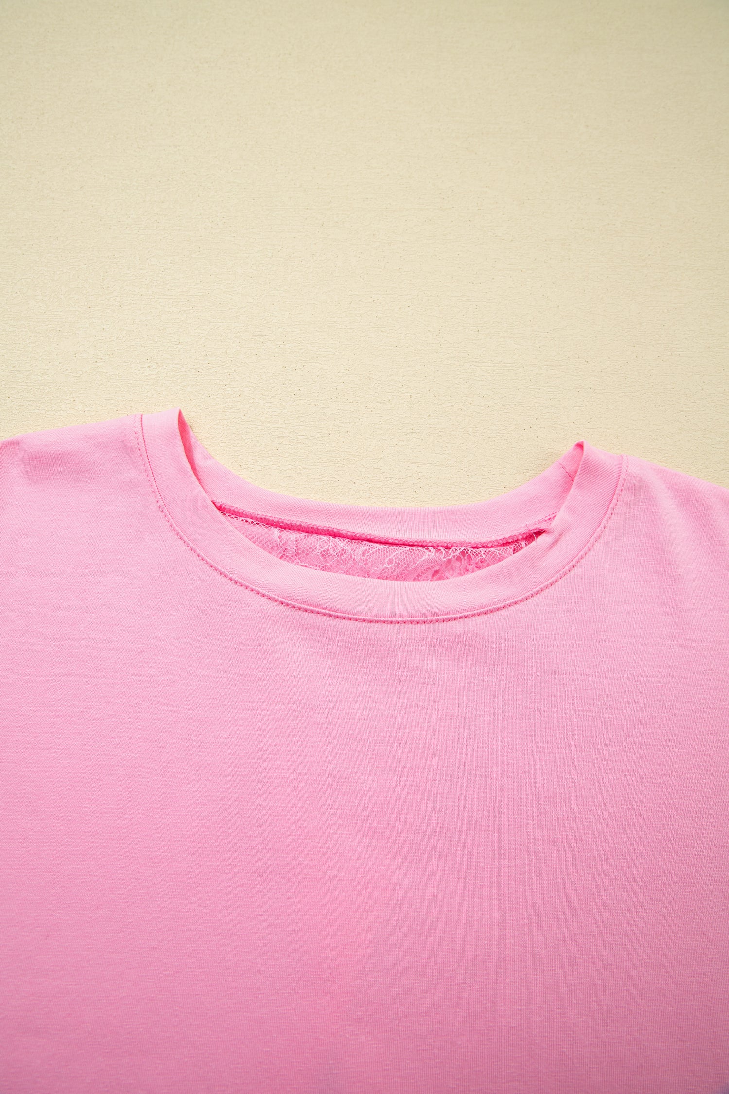 Pink Eyelash Floral Lace Patchwork Half Sleeve Oversize Tee-Tops/Tops & Tees-[Adult]-[Female]-2022 Online Blue Zone Planet