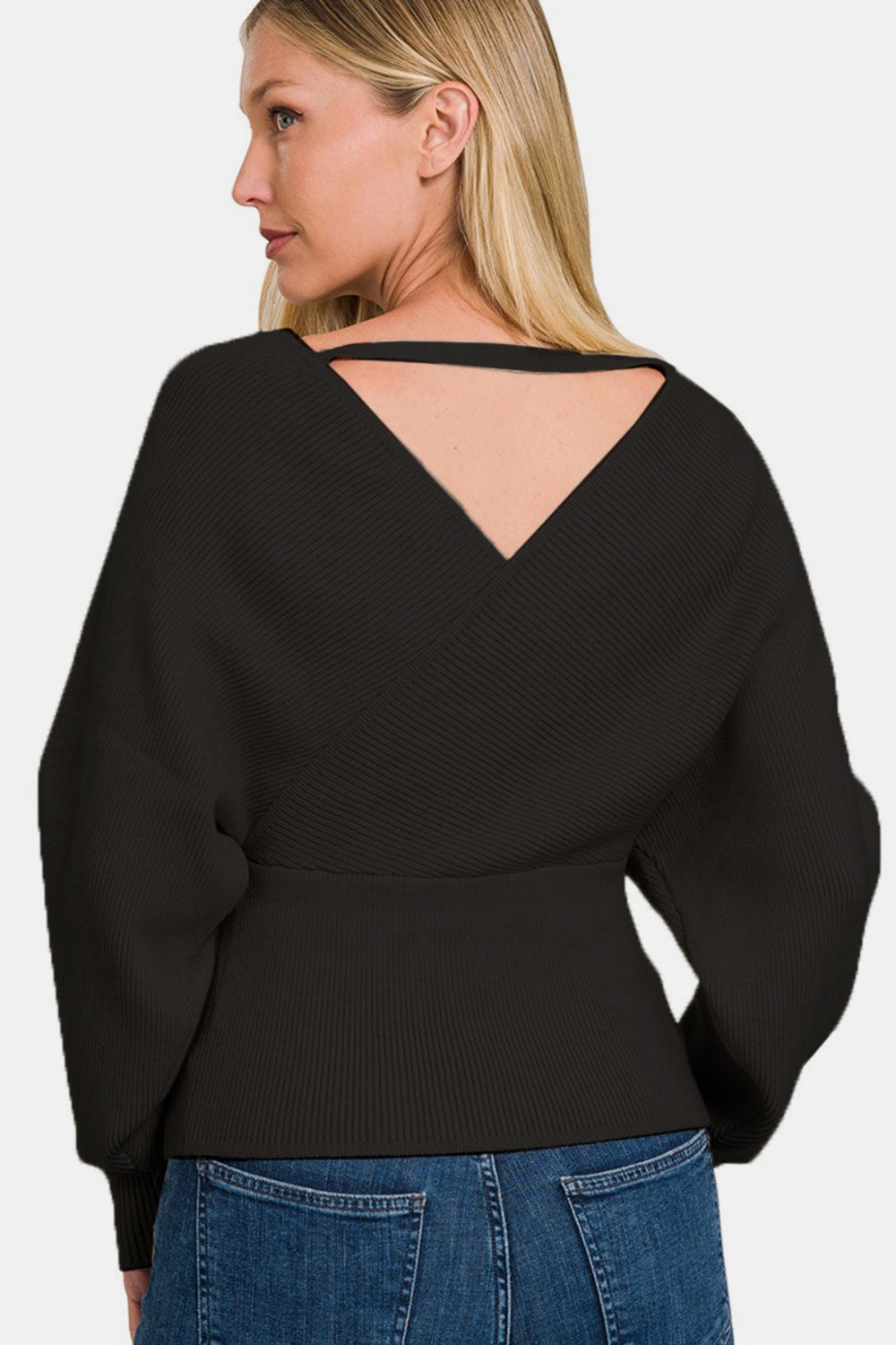 Blue Zone Planet | Zenana Cross Wrap Rib Long Sleeve Sweater-TOPS / DRESSES-[Adult]-[Female]-2022 Online Blue Zone Planet