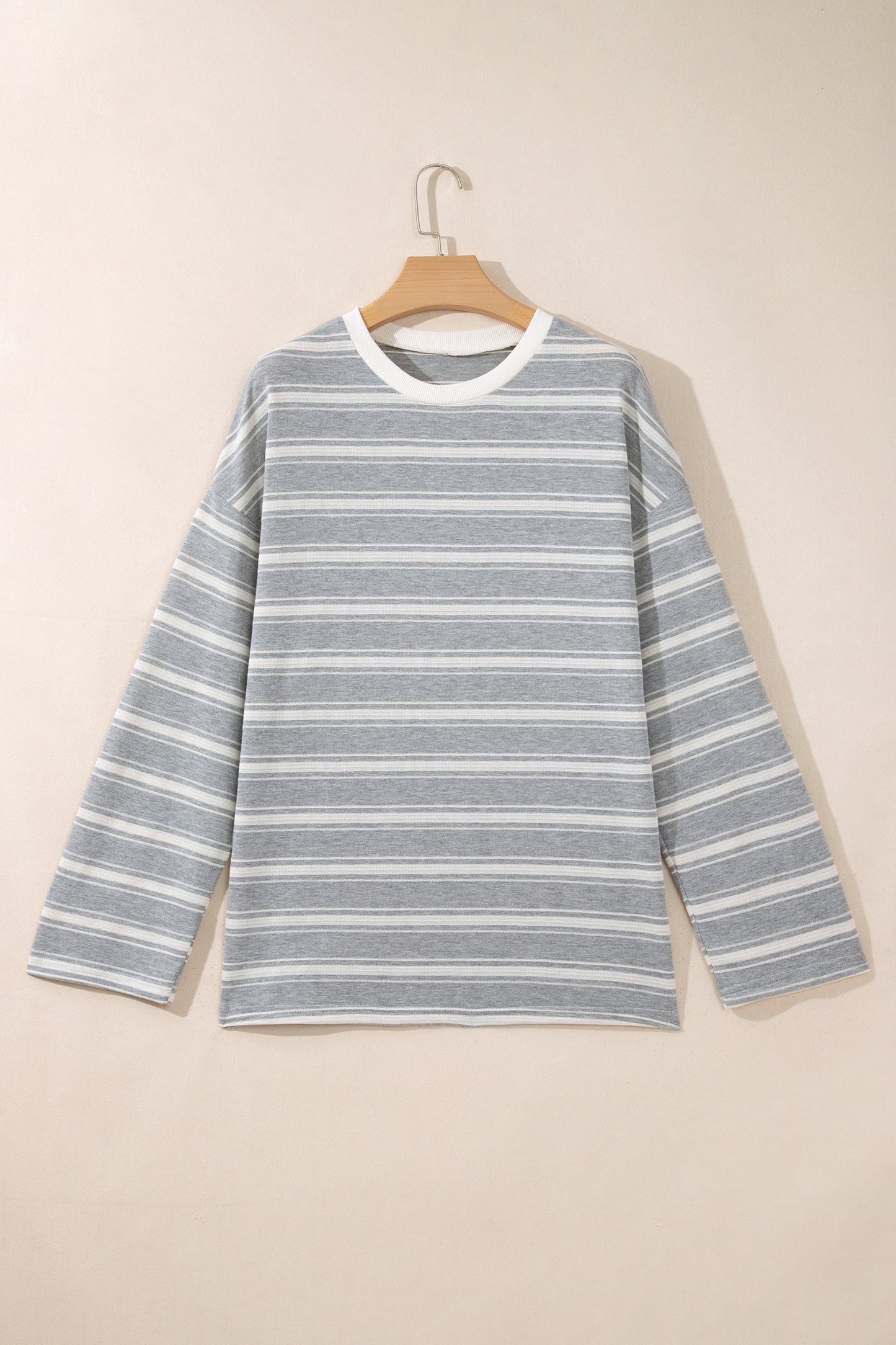 Gray Stripe Long Sleeve Round Neck Tunic Top-Tops/Long Sleeve Tops-[Adult]-[Female]-2022 Online Blue Zone Planet