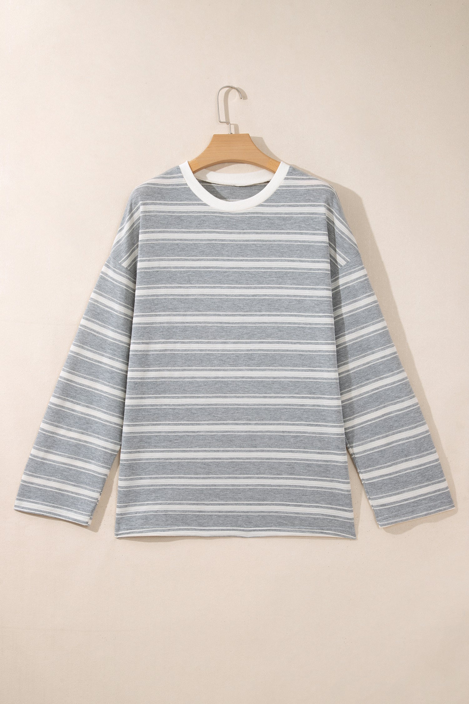 Gray Stripe Long Sleeve Round Neck Tunic Top-Tops/Long Sleeve Tops-[Adult]-[Female]-2022 Online Blue Zone Planet