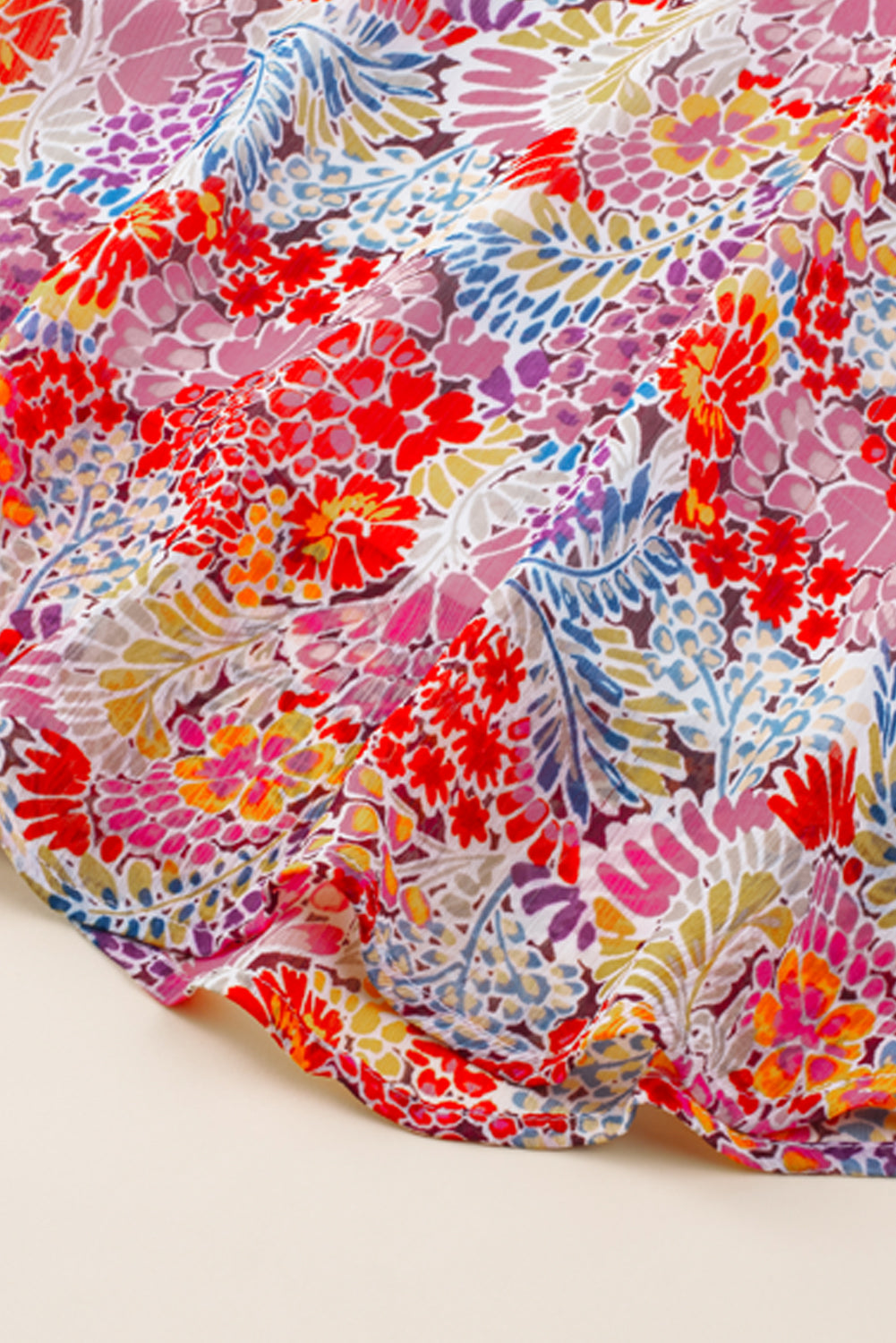 Fiery Red White Floral Print V Neck Long Puff Sleeve Top-Tops/Blouses & Shirts-[Adult]-[Female]-2022 Online Blue Zone Planet