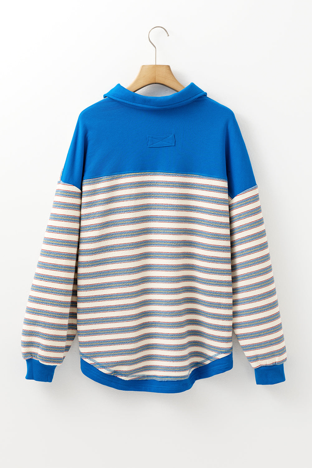 Pink Stripe Collared V Neck Drop Shoulder Top-Long Sleeve Tops-[Adult]-[Female]-2022 Online Blue Zone Planet