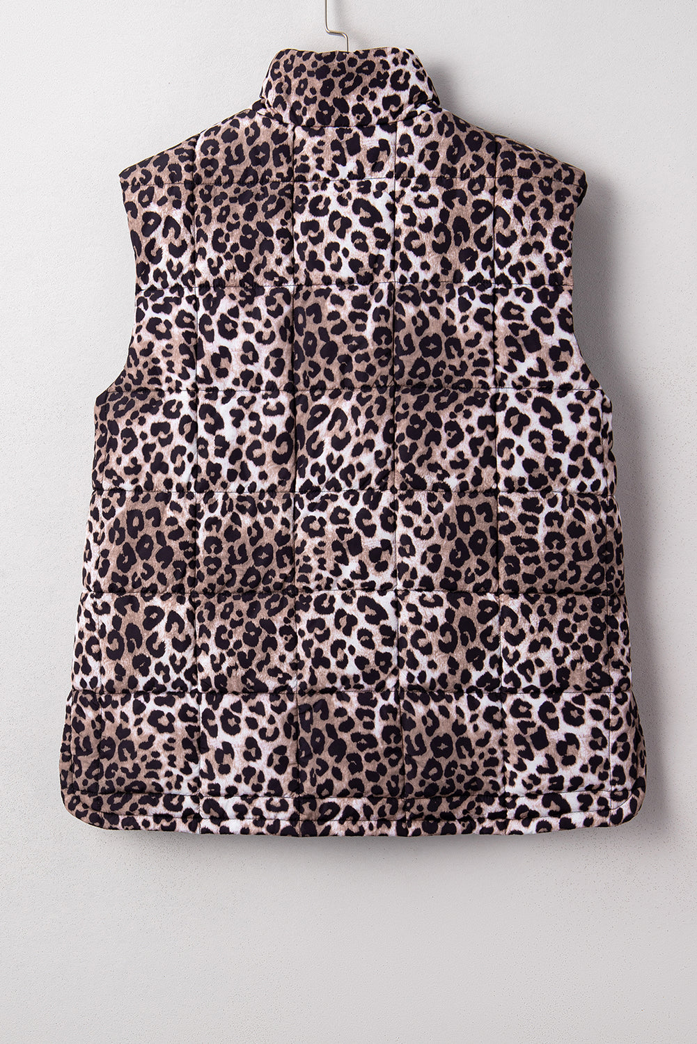 Brown Leopard Quilted Full Zipper Casual Puff Vest-Outerwear/Vests-[Adult]-[Female]-2022 Online Blue Zone Planet