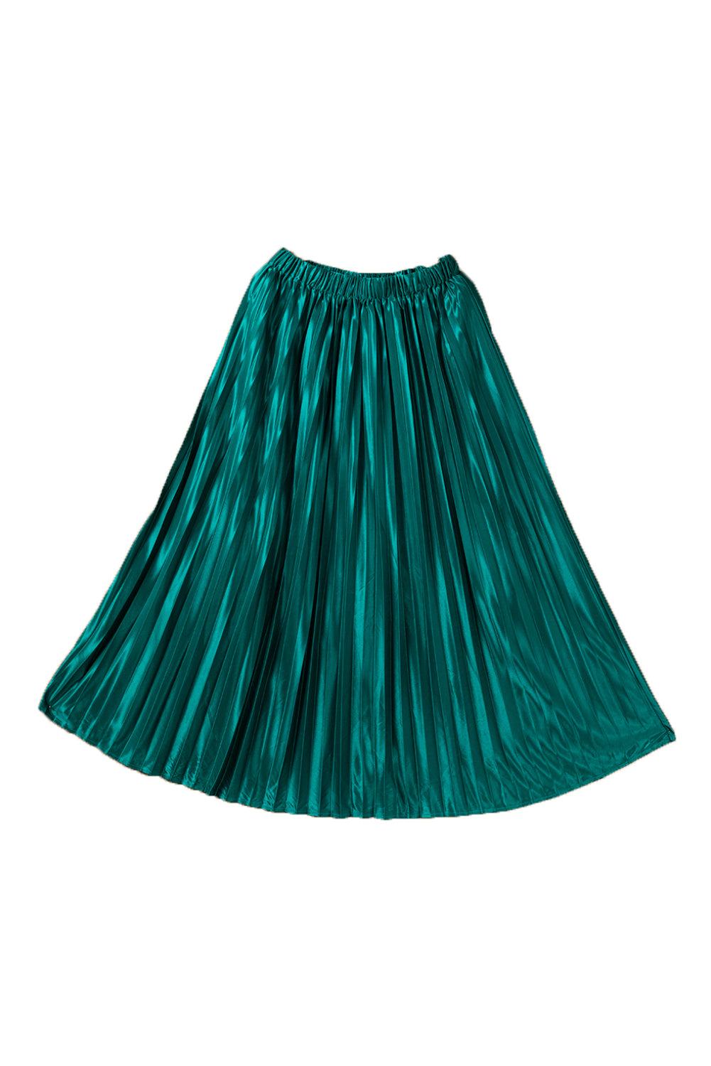 Blackish Green Satin Elastic Waist Pleated Maxi Skirt-Bottoms/Skirts & Petticoat-[Adult]-[Female]-2022 Online Blue Zone Planet