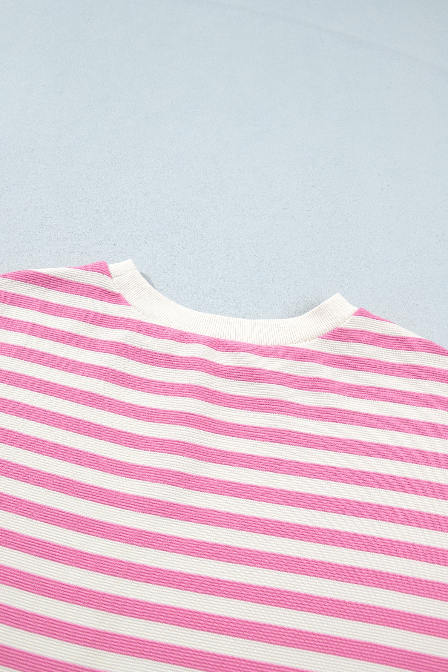 Pink Striped Long Sleeve Crew Neck Drawstring Waist Shorts Set-Two Piece Sets/Short Sets-[Adult]-[Female]-2022 Online Blue Zone Planet