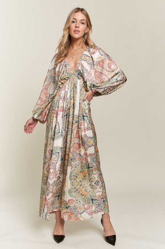 ADORA Printed V-Neck Batwing Sleeve Dress-TOPS / DRESSES-[Adult]-[Female]-Light Green-S-2022 Online Blue Zone Planet