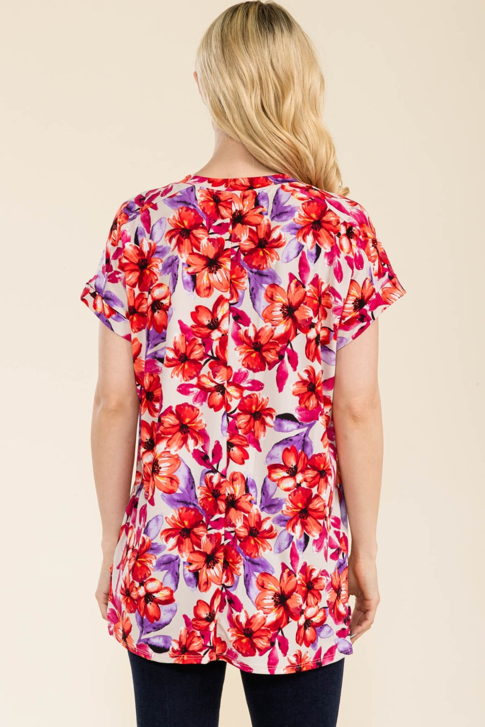 Celeste Full Size Round Neck Short Sleeve Floral T-Shirt-TOPS / DRESSES-[Adult]-[Female]-2022 Online Blue Zone Planet