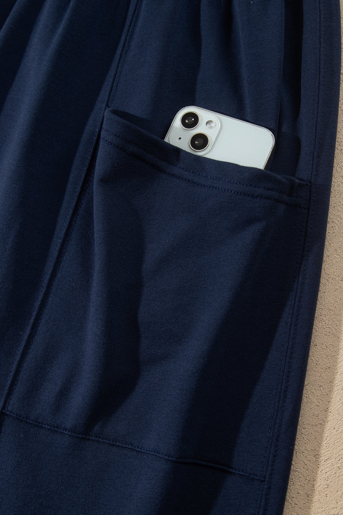 Dirty blue Elastic Waist Drawstring Wide Leg Full Length Pants