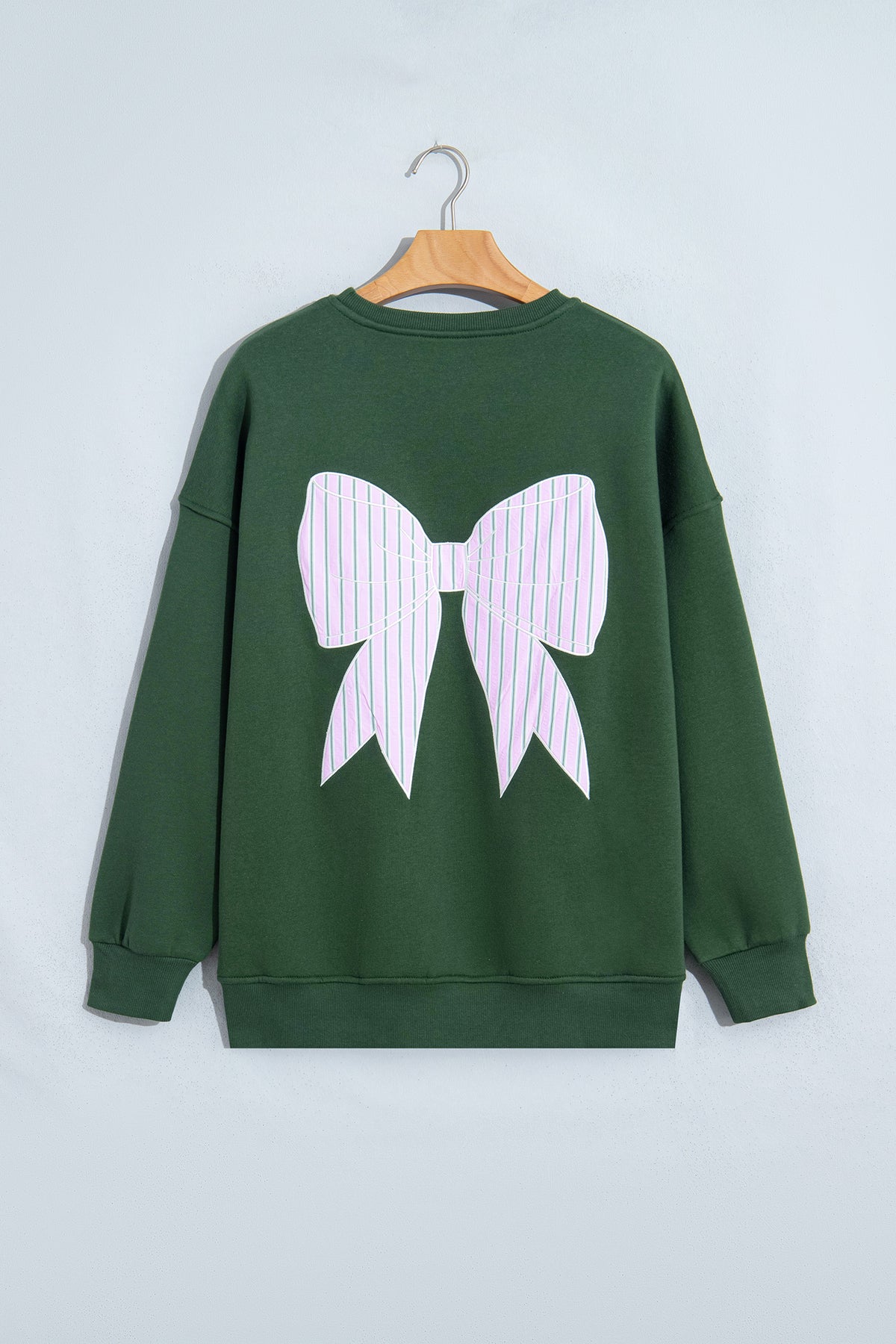 Blackish Green Striped Bow Graphic Oversized Sweatshirt-Tops/Sweatshirts & Hoodies-[Adult]-[Female]-2022 Online Blue Zone Planet