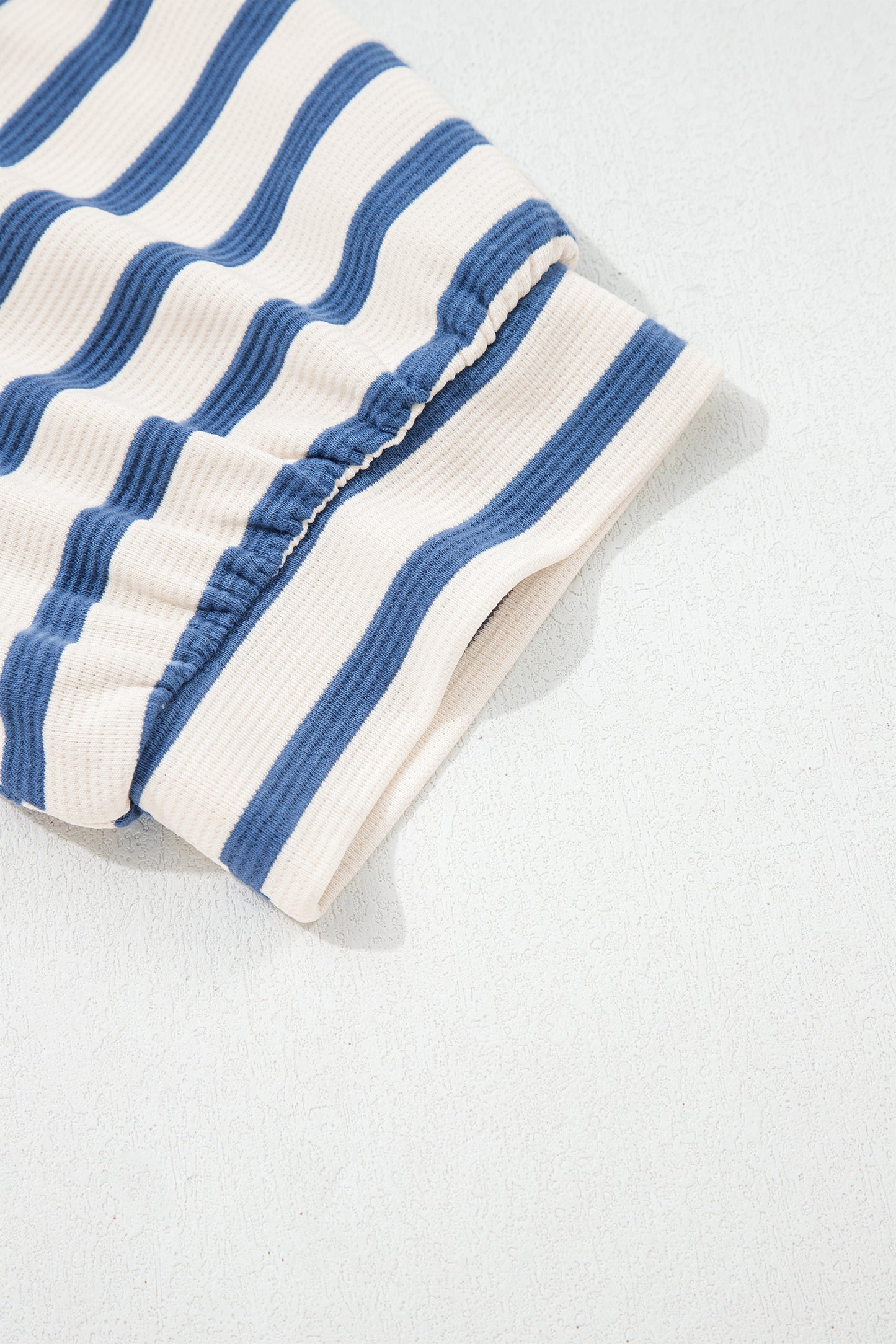 Blue Stripe Short Puff Sleeve Color Block Polo Collar Blouse-Tops/Blouses & Shirts-[Adult]-[Female]-2022 Online Blue Zone Planet