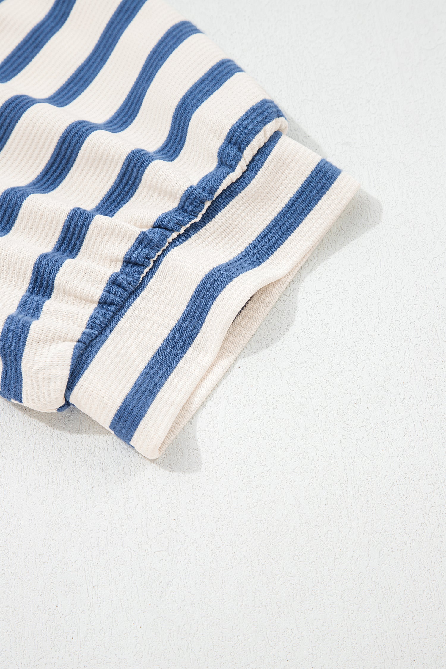 Blue Stripe Short Puff Sleeve Color Block Polo Collar Blouse-Tops/Blouses & Shirts-[Adult]-[Female]-2022 Online Blue Zone Planet