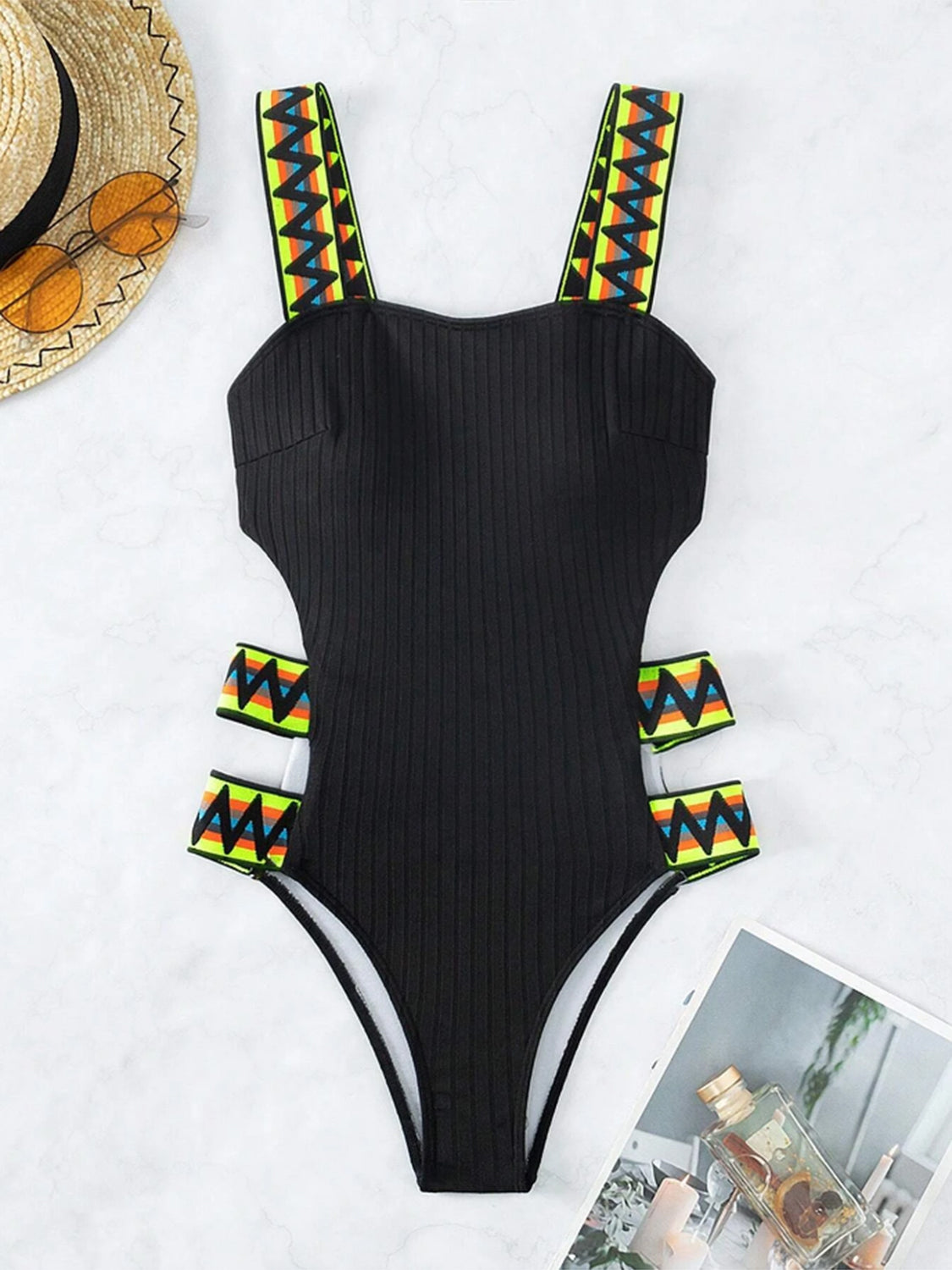 Cutout Wide Strap One-Piece Swimwear BLUE ZONE PLANET