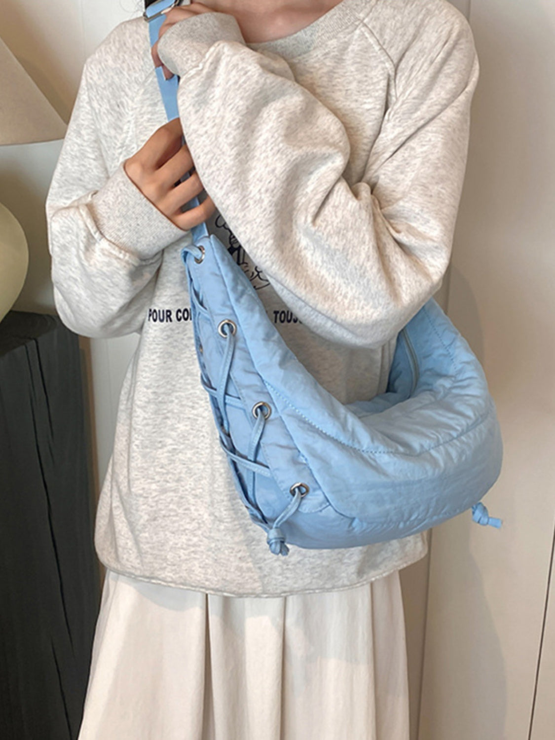 Lace-Up Polyester Crossbody Bag-HANDBAGS-[Adult]-[Female]-2022 Online Blue Zone Planet