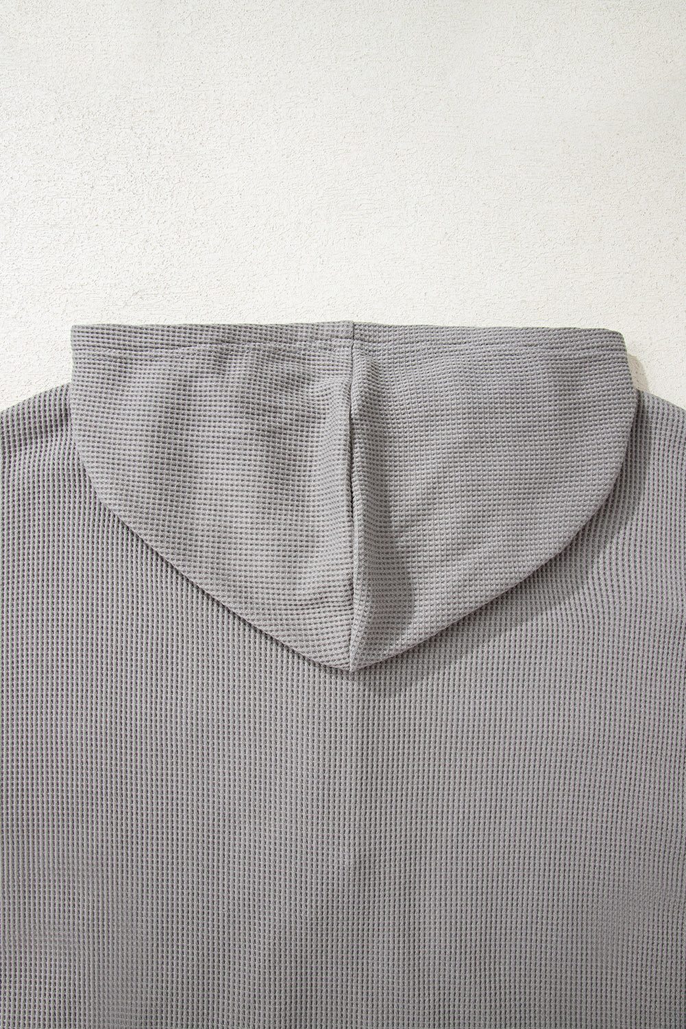 Gray Waffle Printed Patchwork Drawstring Hooded Long Sleeve Top-Tops / Dresses-[Adult]-[Female]-2022 Online Blue Zone Planet