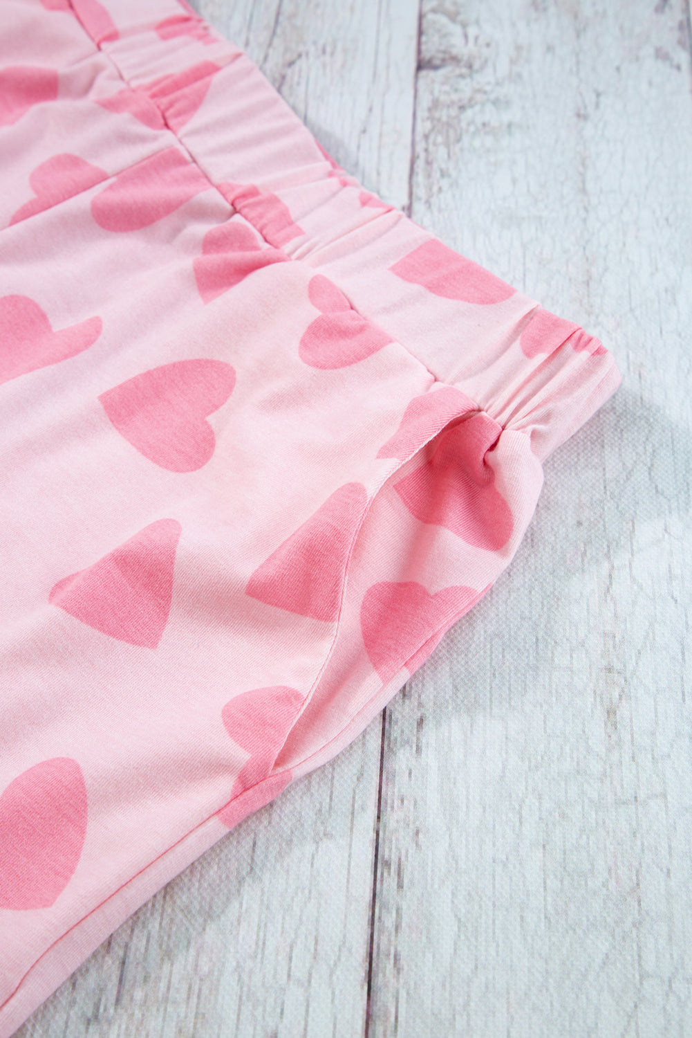 Pink Heart Print Long Sleeve Top And Shorts Loungewear Set