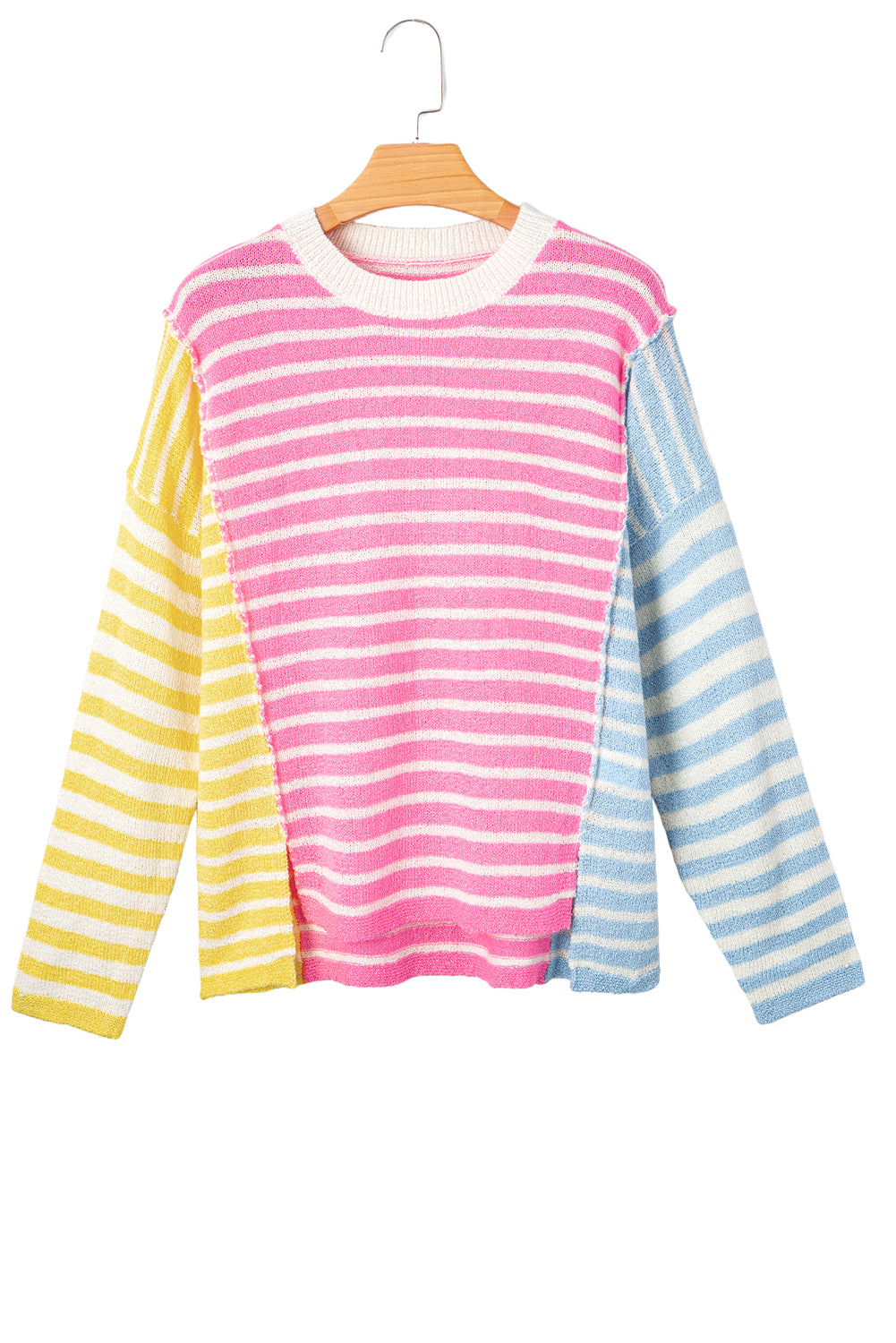 Multicolour Color Block Striped Patchwork Dolman Sleeve Slit Sweater-TOPS / DRESSES-[Adult]-[Female]-2022 Online Blue Zone Planet