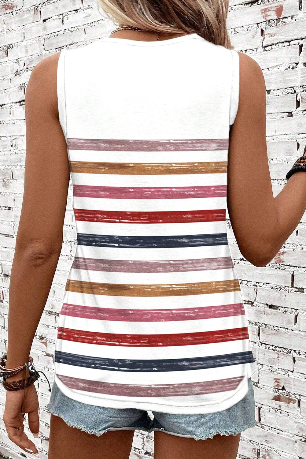Red Stripe Rainbow Round Neck Tank Top-Tops/Tank Tops-[Adult]-[Female]-2022 Online Blue Zone Planet