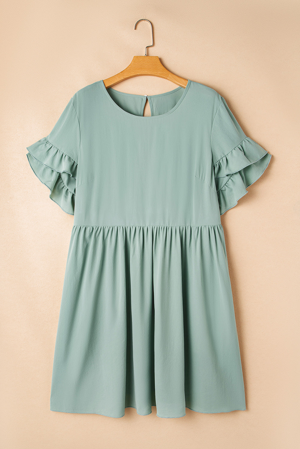 Grass Green Plain Ruffle Hem Plus Size Flared Mini Dress