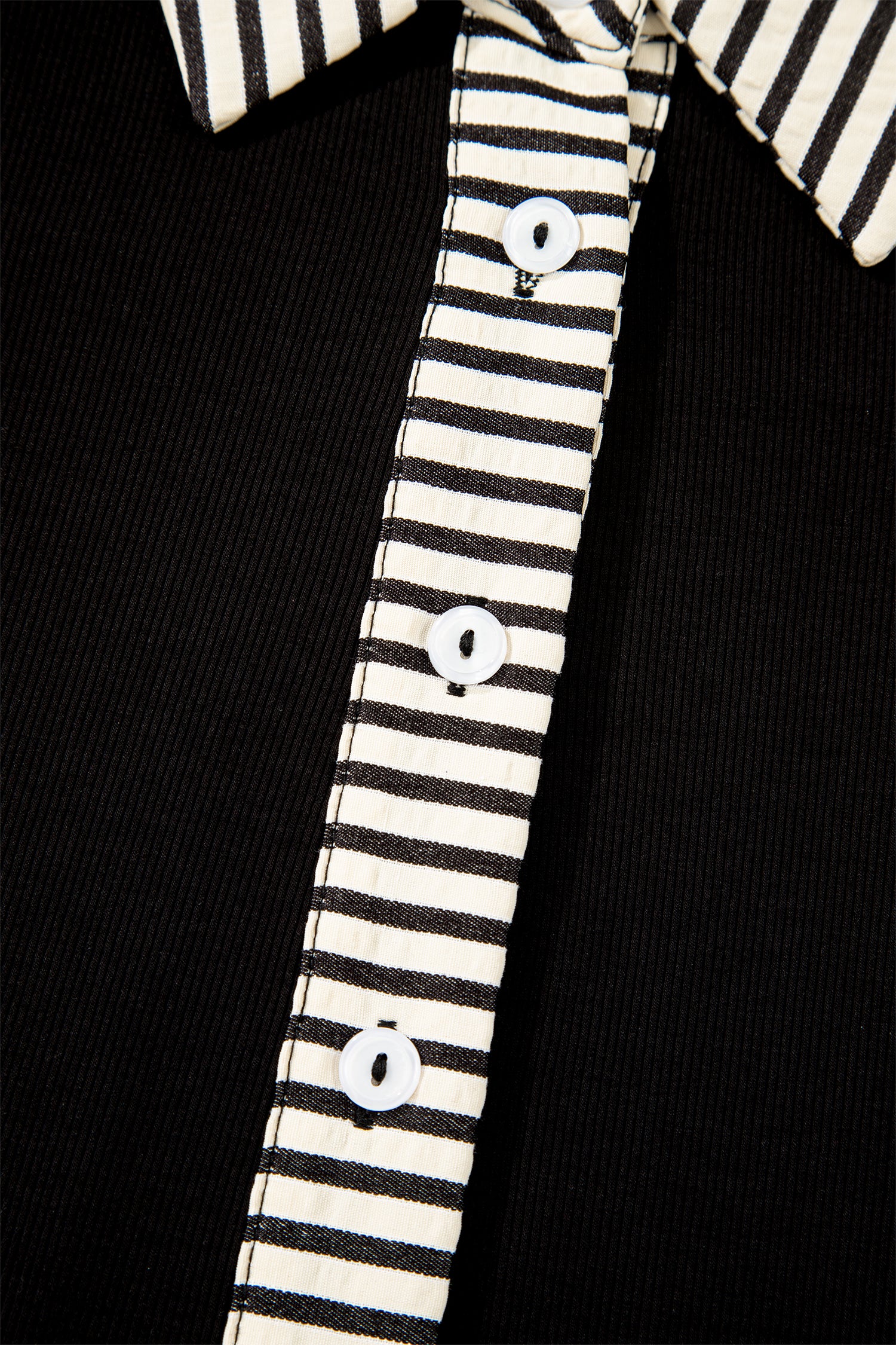 Black Stripe Detail Polo Collar Half Buttons Tied Short Sleeve Shift Mini Dress-TOPS / DRESSES-[Adult]-[Female]-2022 Online Blue Zone Planet