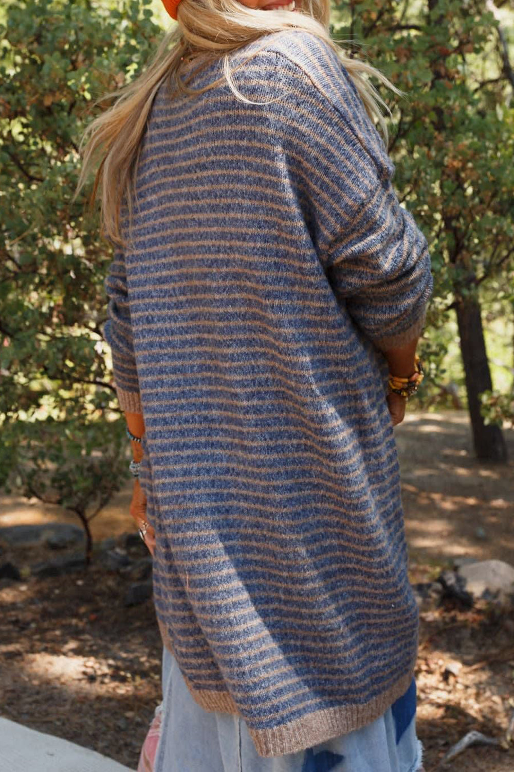 Open Front Long Sleeve Striped Cardigan-TOPS / DRESSES-[Adult]-[Female]-2022 Online Blue Zone Planet