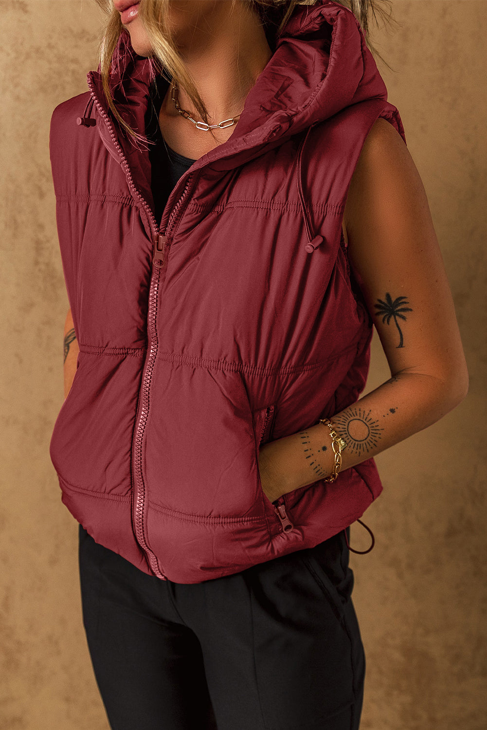 Drawstring Zip Up Hooded Vest Coat-TOPS / DRESSES-[Adult]-[Female]-2022 Online Blue Zone Planet