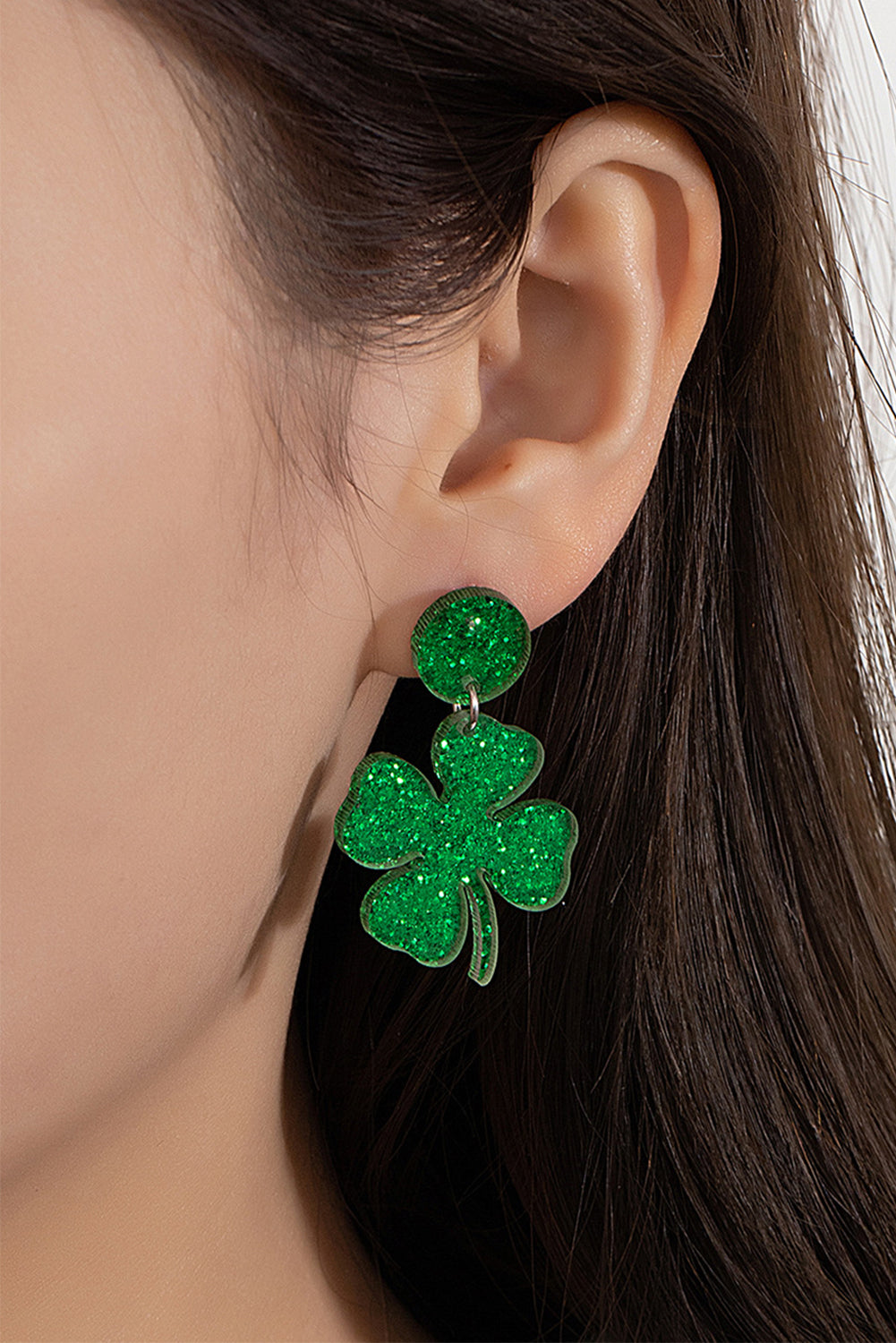 Blackish Green St Patricks Clover Shape Stud Earrings-Earrings-[Adult]-[Female]-Blackish Green-ONE SIZE-2022 Online Blue Zone Planet