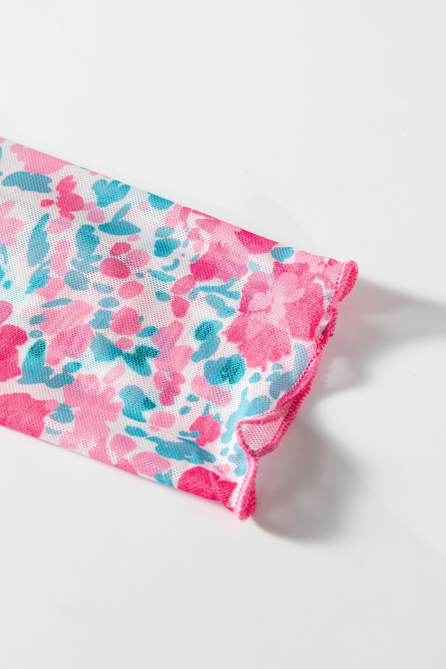 Pink Slim Fit Floral Mesh Long Sleeve Mock Neck Top-Tops/Long Sleeve Tops-[Adult]-[Female]-2022 Online Blue Zone Planet