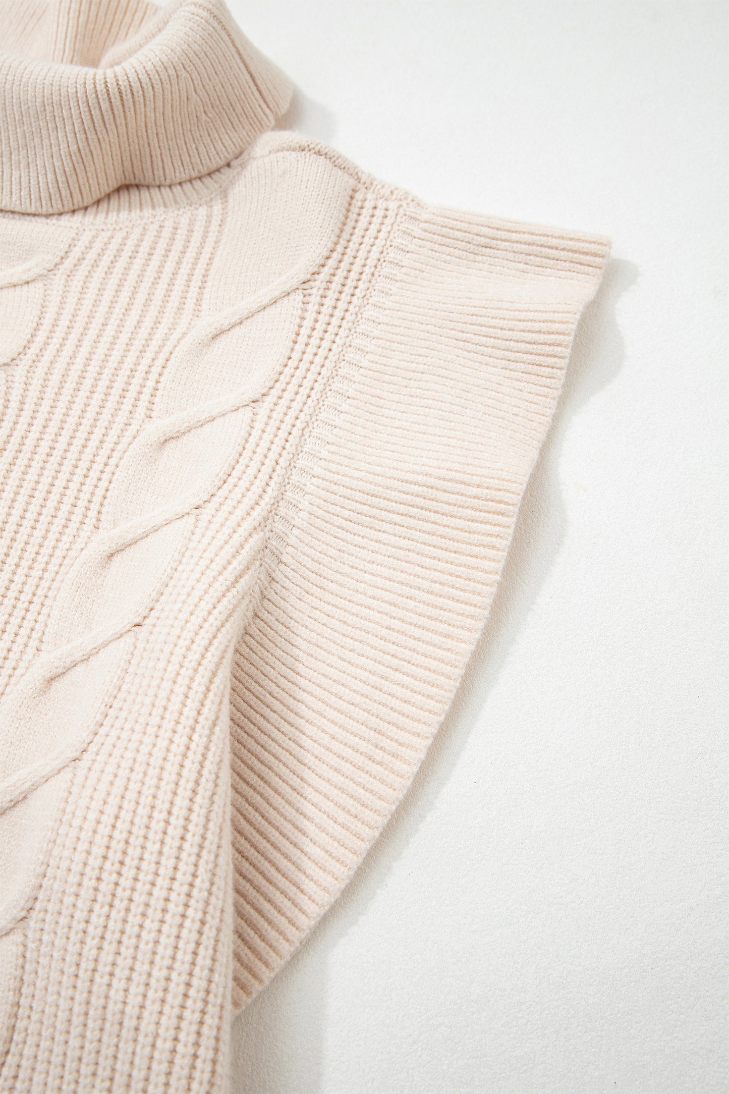 Jet Stream Cable Knit Turtleneck Ruffled Short Sleeve Sweater-Sweaters & Cardigans/Short Sleeve Sweaters-[Adult]-[Female]-2022 Online Blue Zone Planet