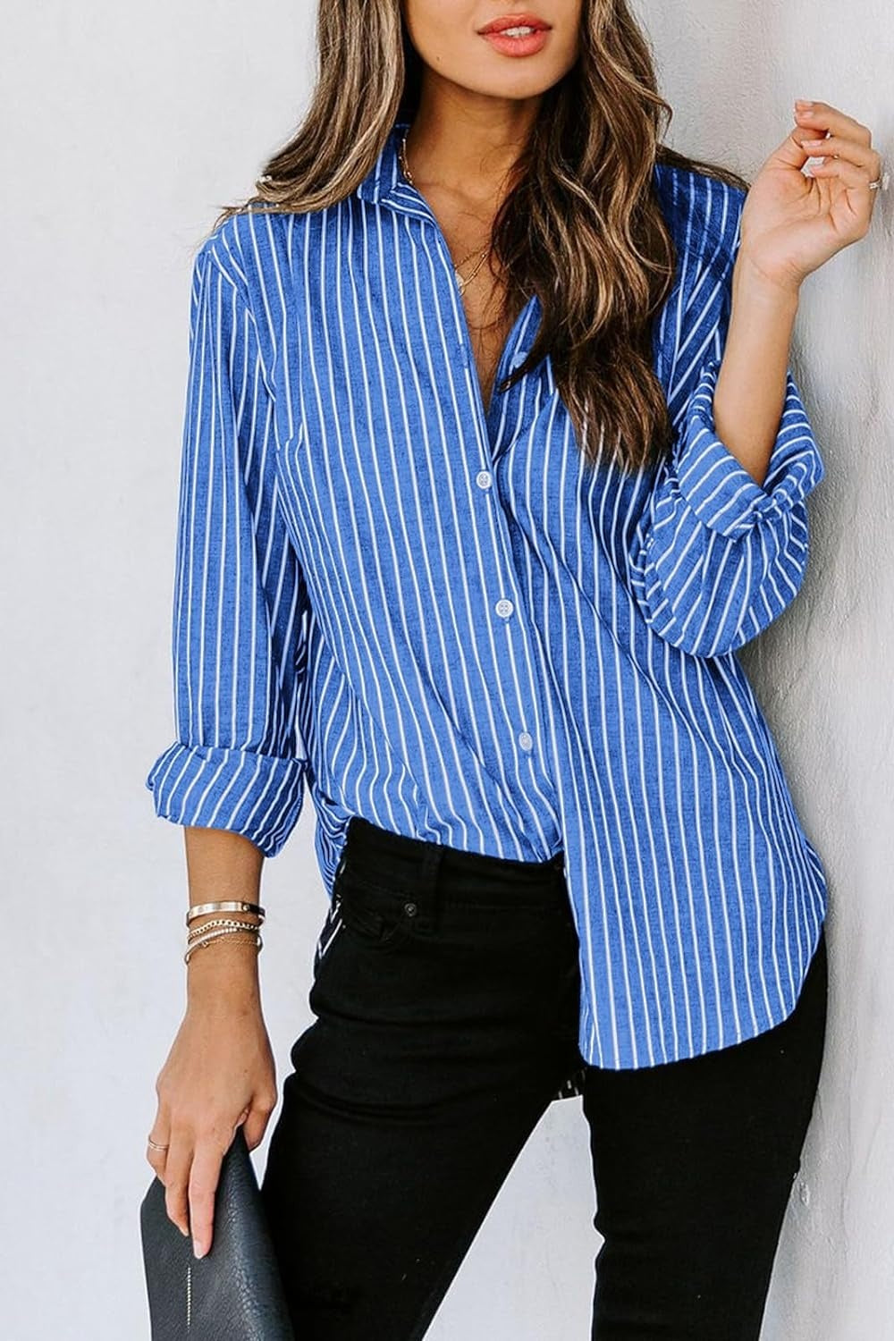 Blue Zone Planet | Lovelet Striped Button Up Long Sleeve Shirt-TOPS / DRESSES-[Adult]-[Female]-2022 Online Blue Zone Planet