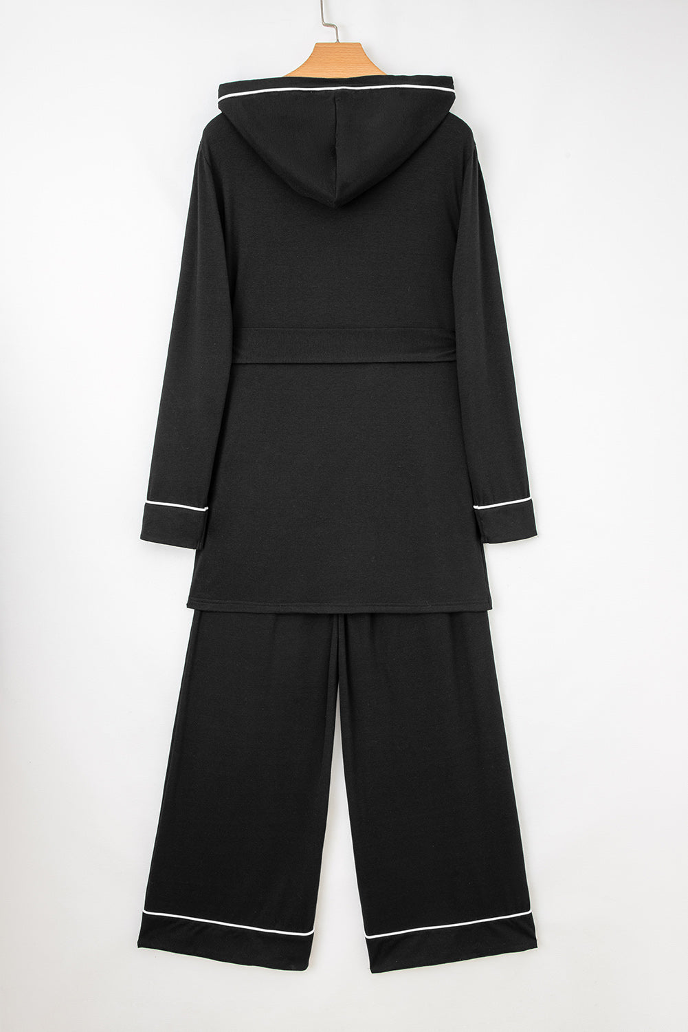Black Contrast Trim Hooded Lounge Cardigan and Pants Set-Tops / Dresses-[Adult]-[Female]-2022 Online Blue Zone Planet