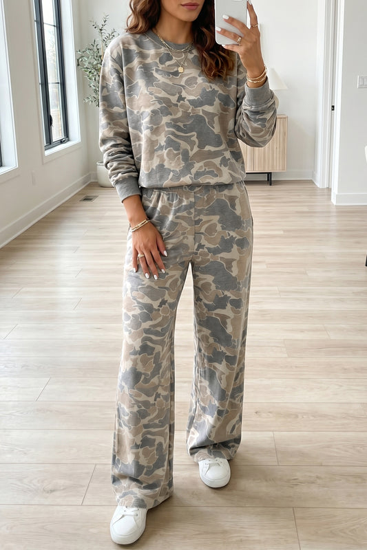 Multicolour Camouflage Print Long Sleeve Top Loose 2pcs Pants Set-Two Piece Sets/Pant Sets-[Adult]-[Female]-Multicolour-S-2022 Online Blue Zone Planet