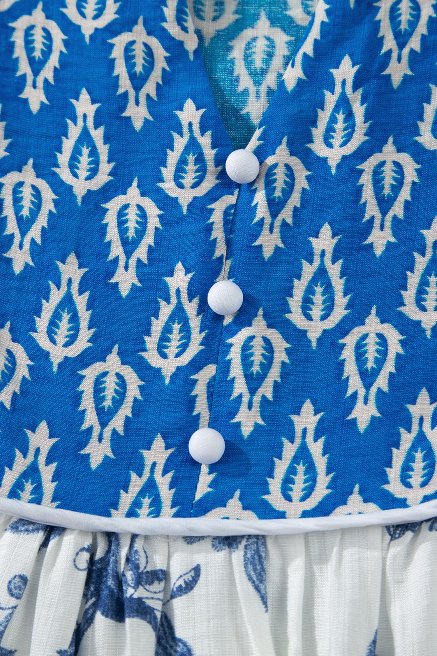 Sky Blue Boho Abstract Print Contrast Trim V Neck Tassel Tie Dress-TOPS / DRESSES-[Adult]-[Female]-2022 Online Blue Zone Planet